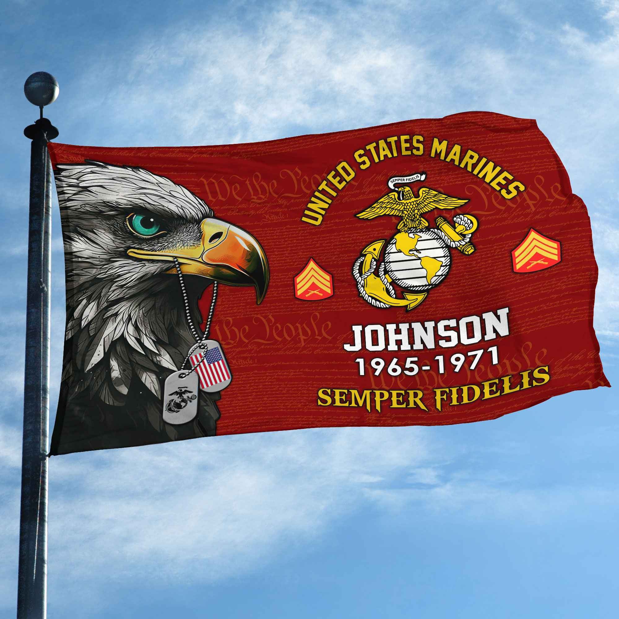 USMC Custom Grommet Flag, Gifts For Marine Veteran, Best Gifts On Father's Day, Armed Forces Day, Independence Day, Veterans Day.