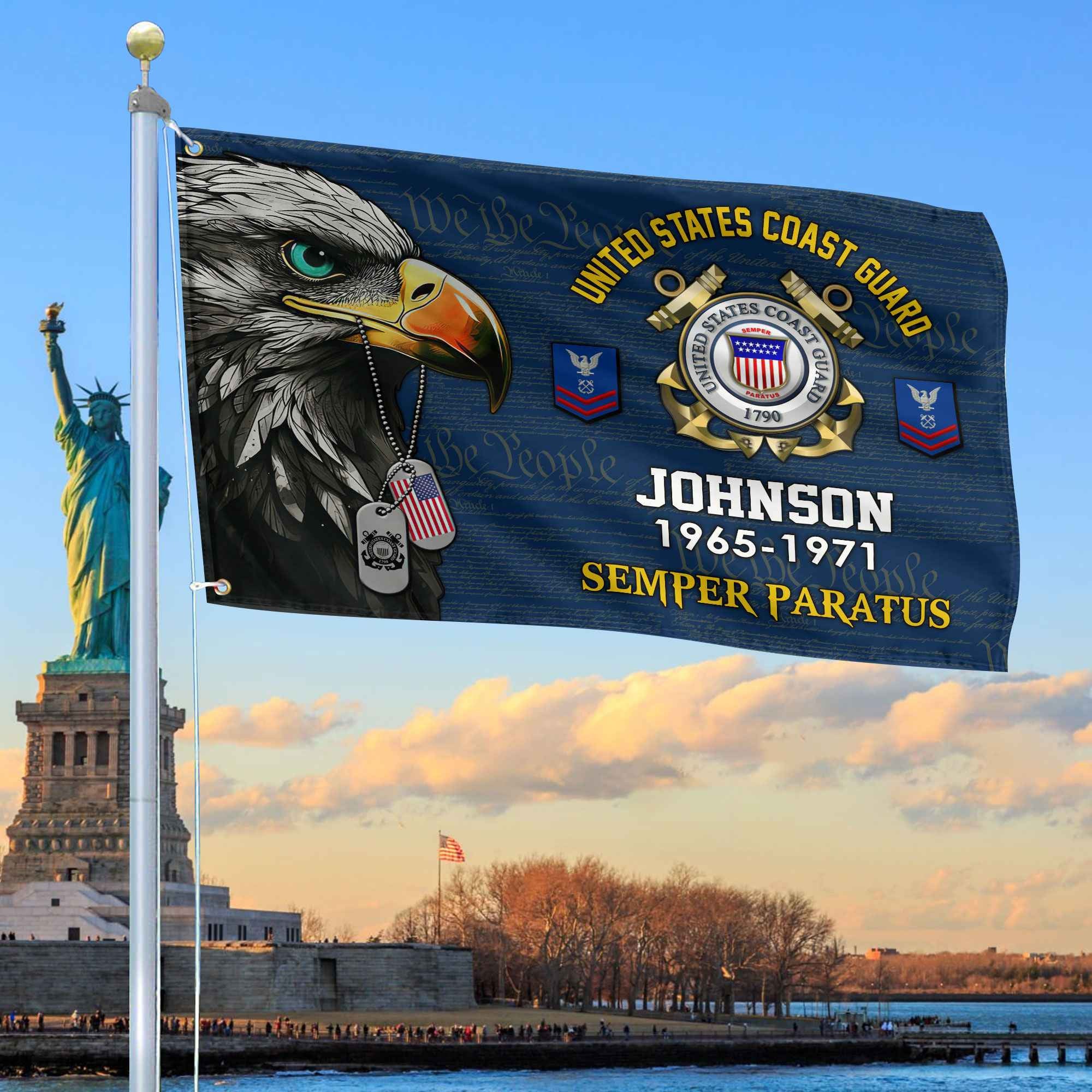 USCG Custom Grommet Flag, Gifts For Coast Guard Veteran, Best Gifts On Father's Day, Armed Forces Day, Independence Day, Veterans Day.