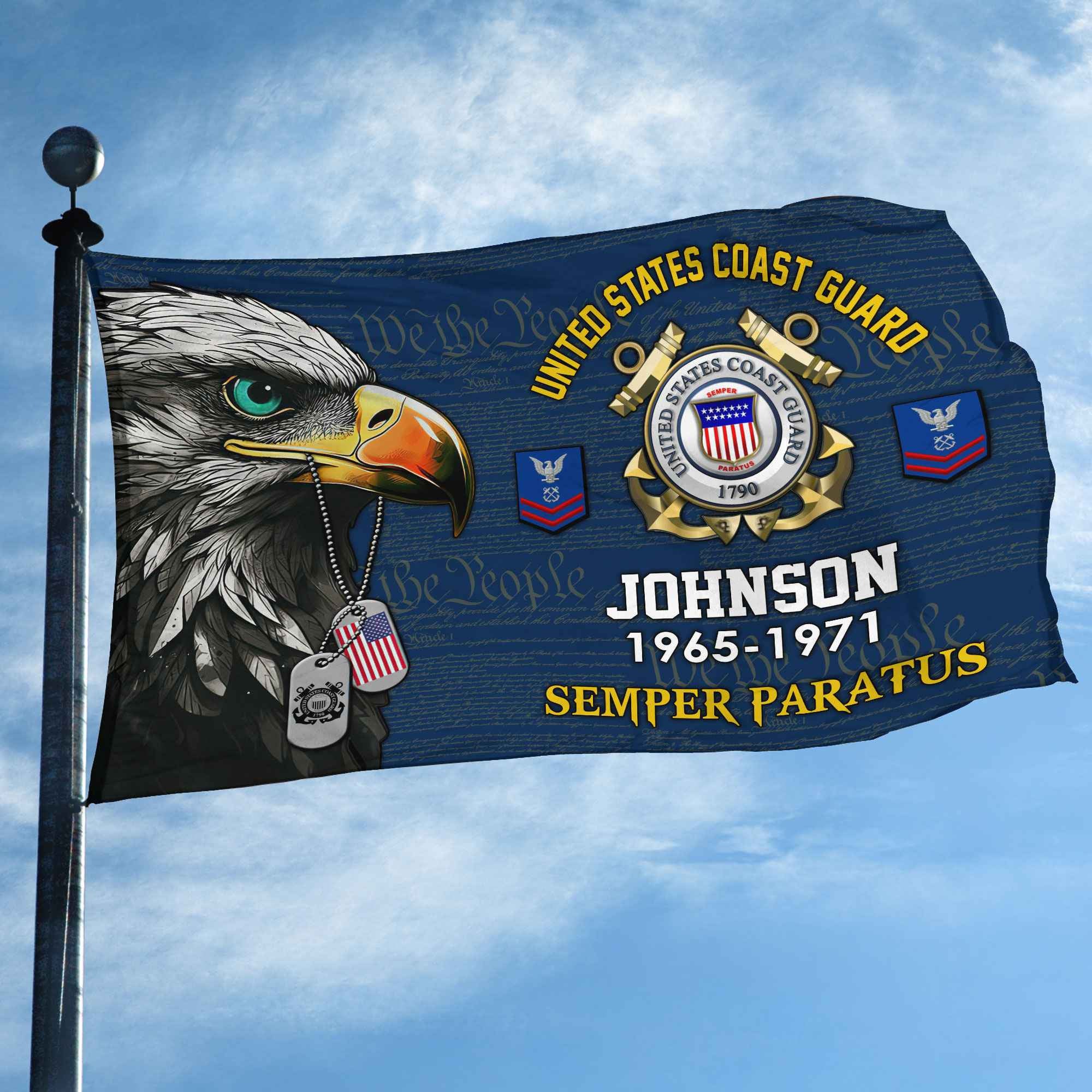 USCG Custom Grommet Flag, Gifts For Coast Guard Veteran, Best Gifts On Father's Day, Armed Forces Day, Independence Day, Veterans Day.