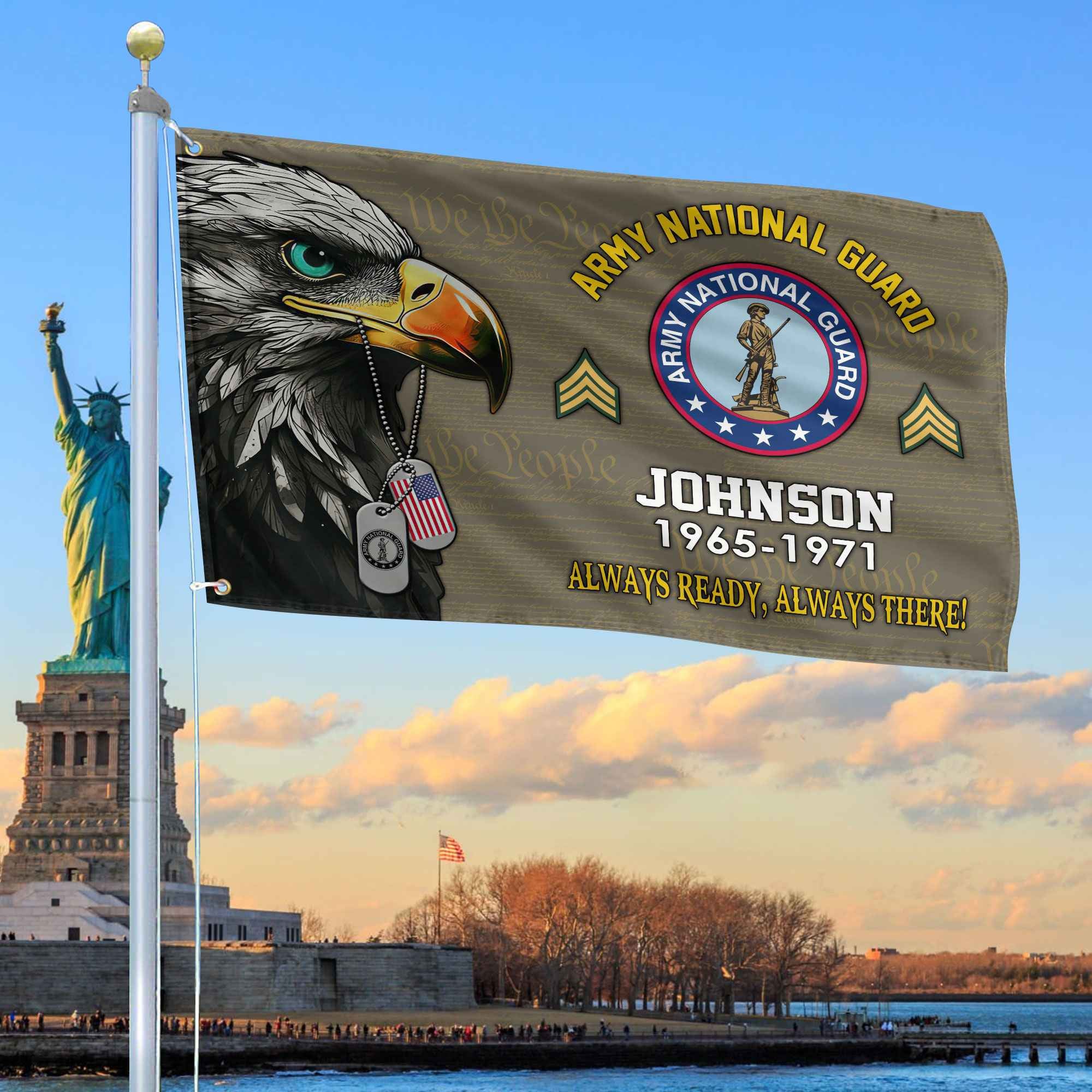 US Army National Guard Custom Grommet Flag, Gifts For Army National Guard Veteran, Best Gifts On Father's Day, Armed Forces Day, Independence Day, Veterans Day.