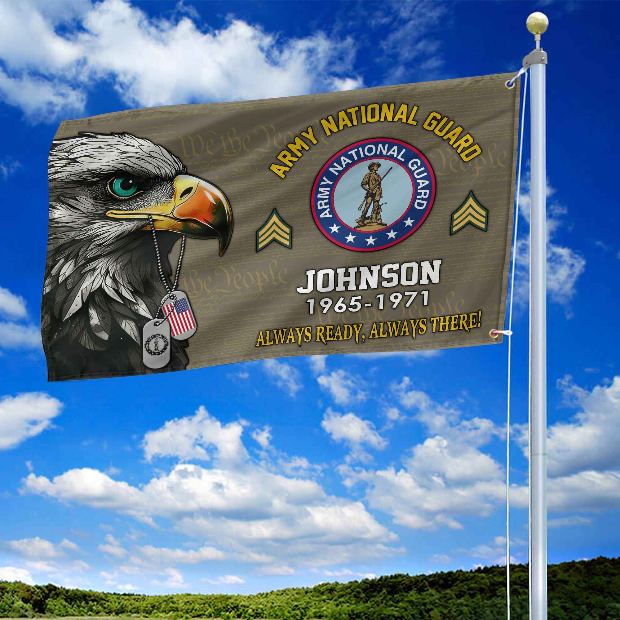 US Army National Guard Custom Grommet Flag, Gifts For Army National Guard Veteran, Best Gifts On Father's Day, Armed Forces Day, Independence Day, Veterans Day.