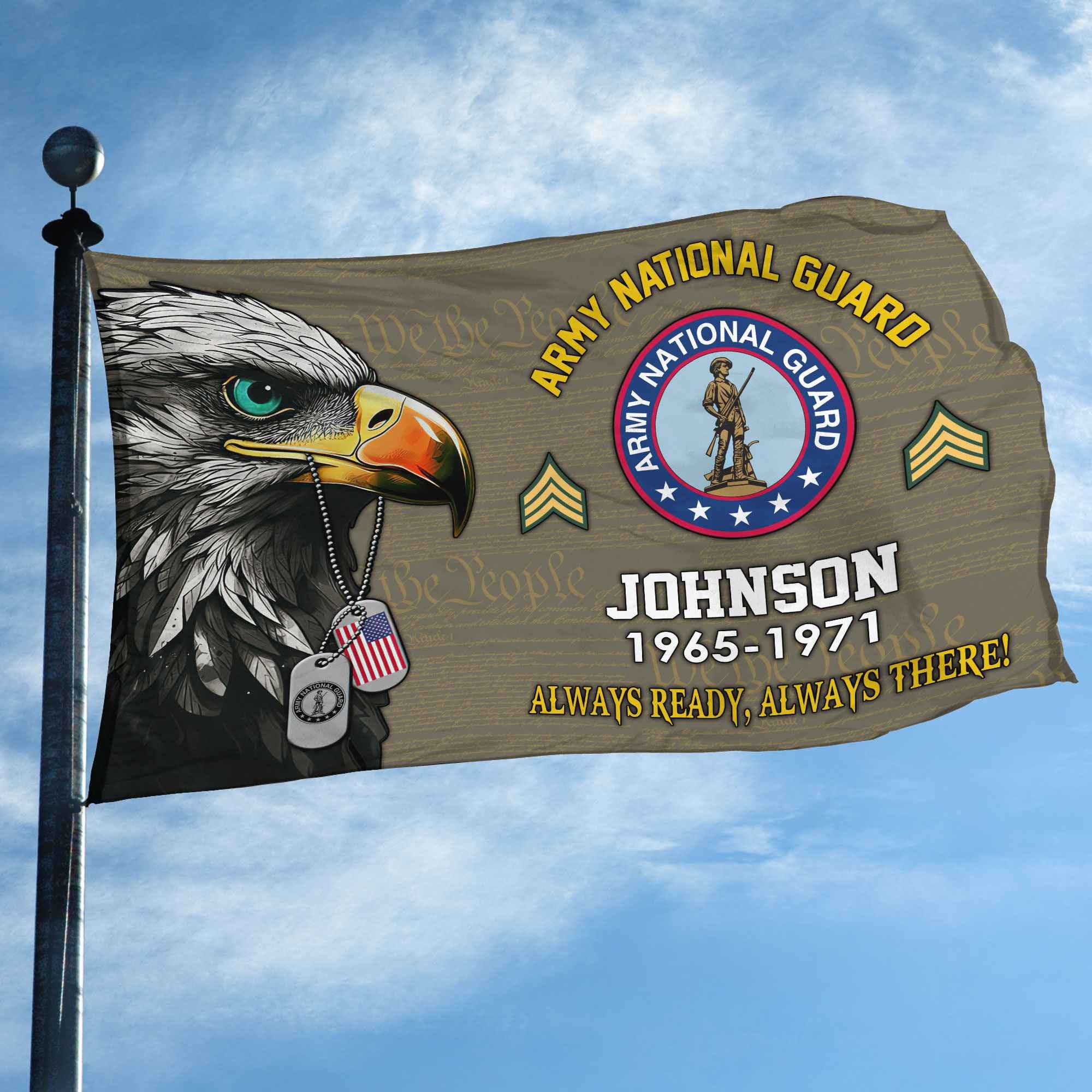 US Army National Guard Custom Grommet Flag, Gifts For Army National Guard Veteran, Best Gifts On Father's Day, Armed Forces Day, Independence Day, Veterans Day.