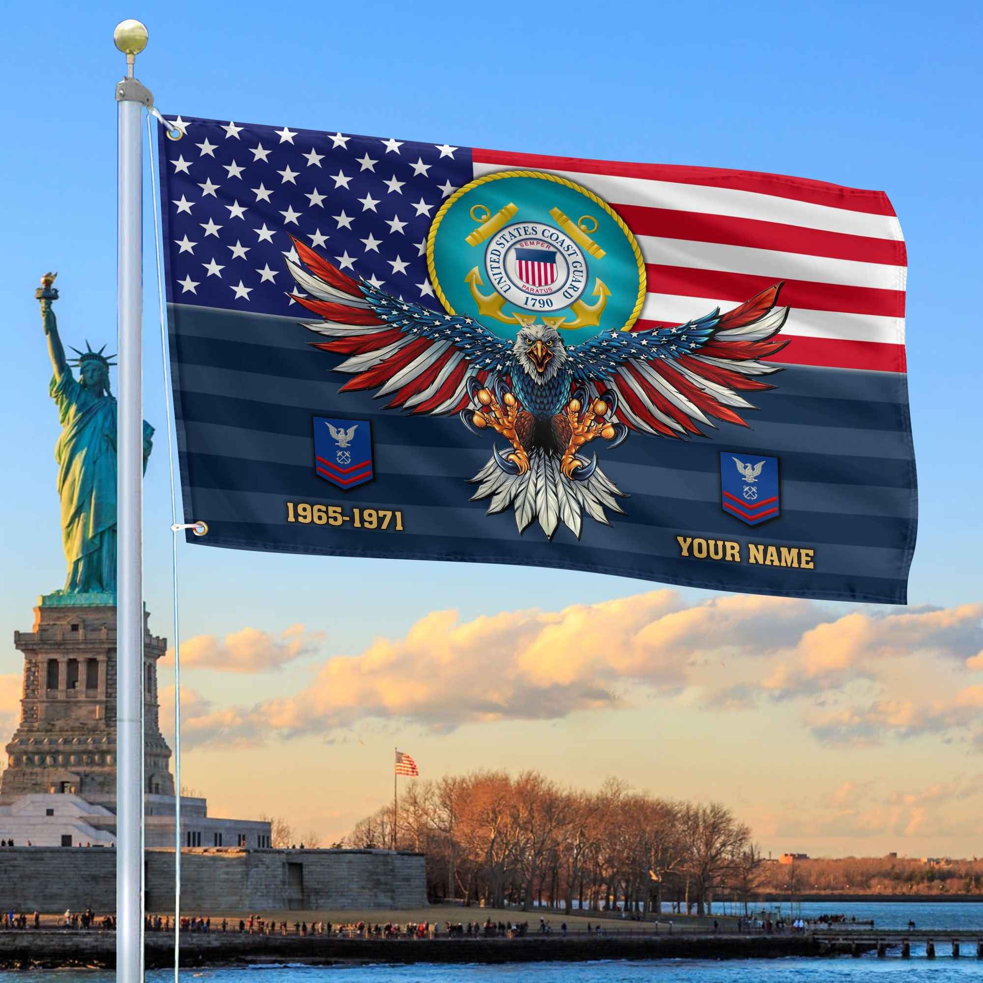 Premium Custom USCG Grommet Flag, Gifts For Coast Guard Veteran, Gifts For Dad, For Husband, Best Gifts On Father's Day, Armed Forces Day, Independence Day, Veterans Day.