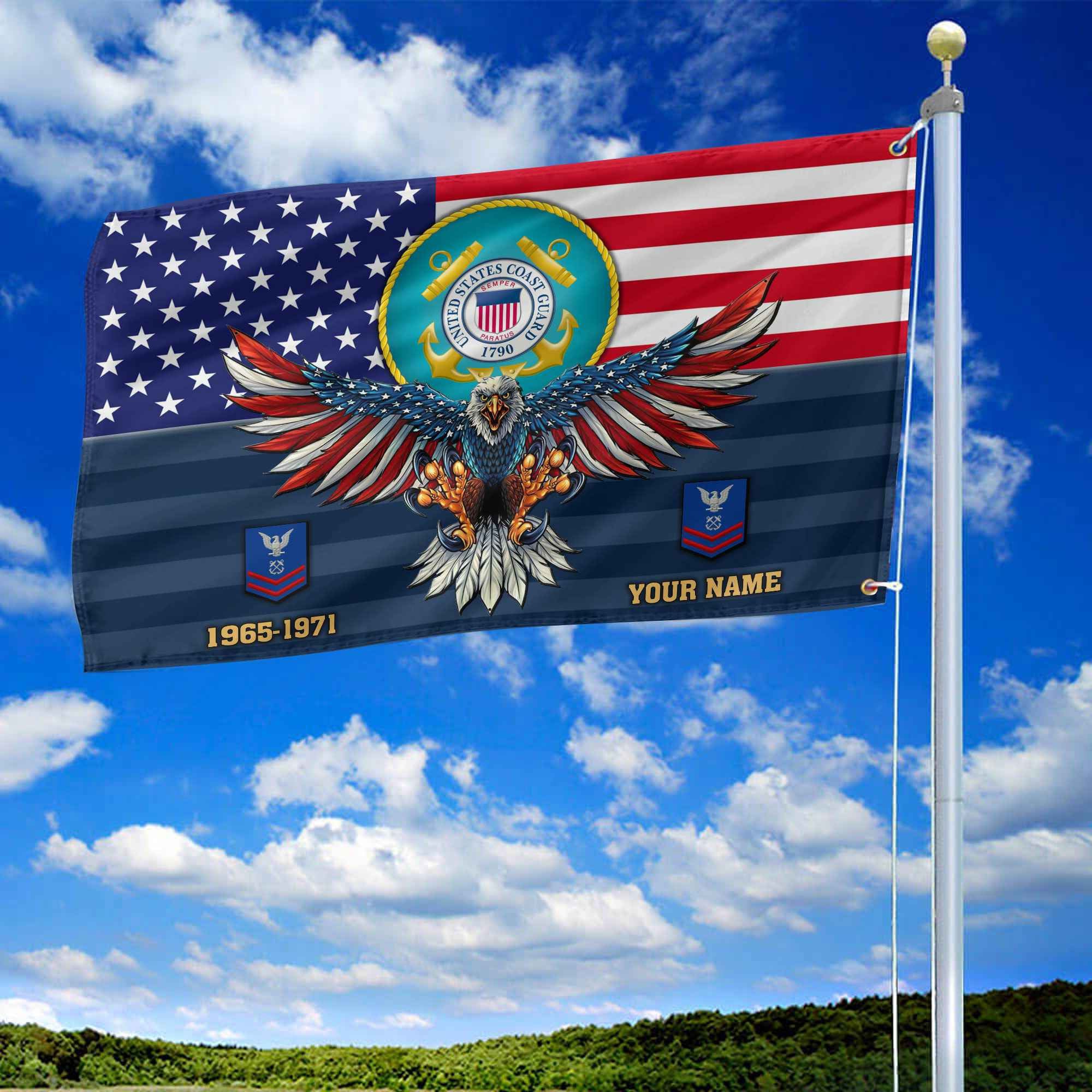 Premium Custom USCG Grommet Flag, Gifts For Coast Guard Veteran, Gifts For Dad, For Husband, Best Gifts On Father's Day, Armed Forces Day, Independence Day, Veterans Day.