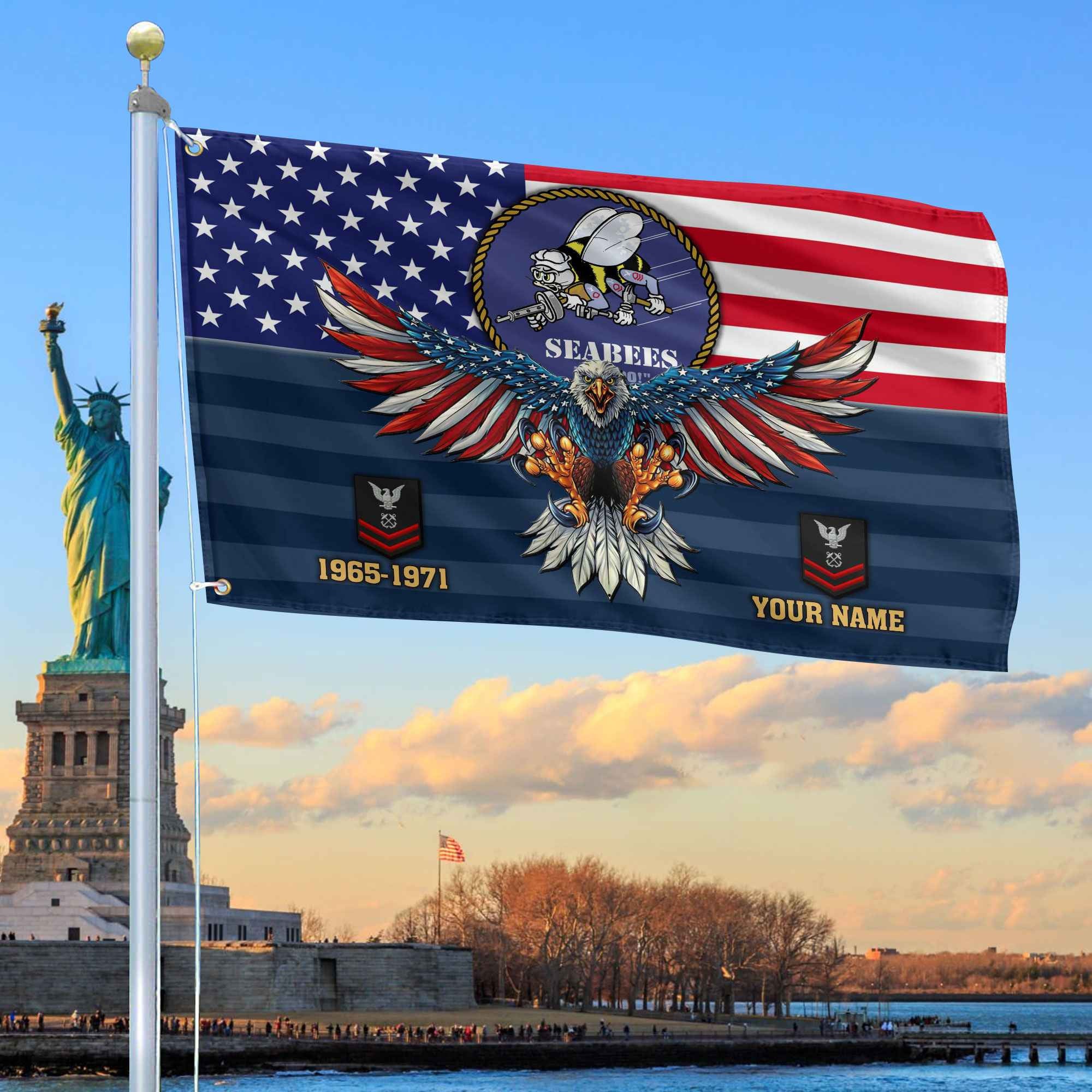 Premium Custom US Seabees Grommet Flag, Gifts For Seabees Veteran, Gifts For Dad, For Husband, Best Gifts On Father's Day, Armed Forces Day, Independence Day, Veterans Day.