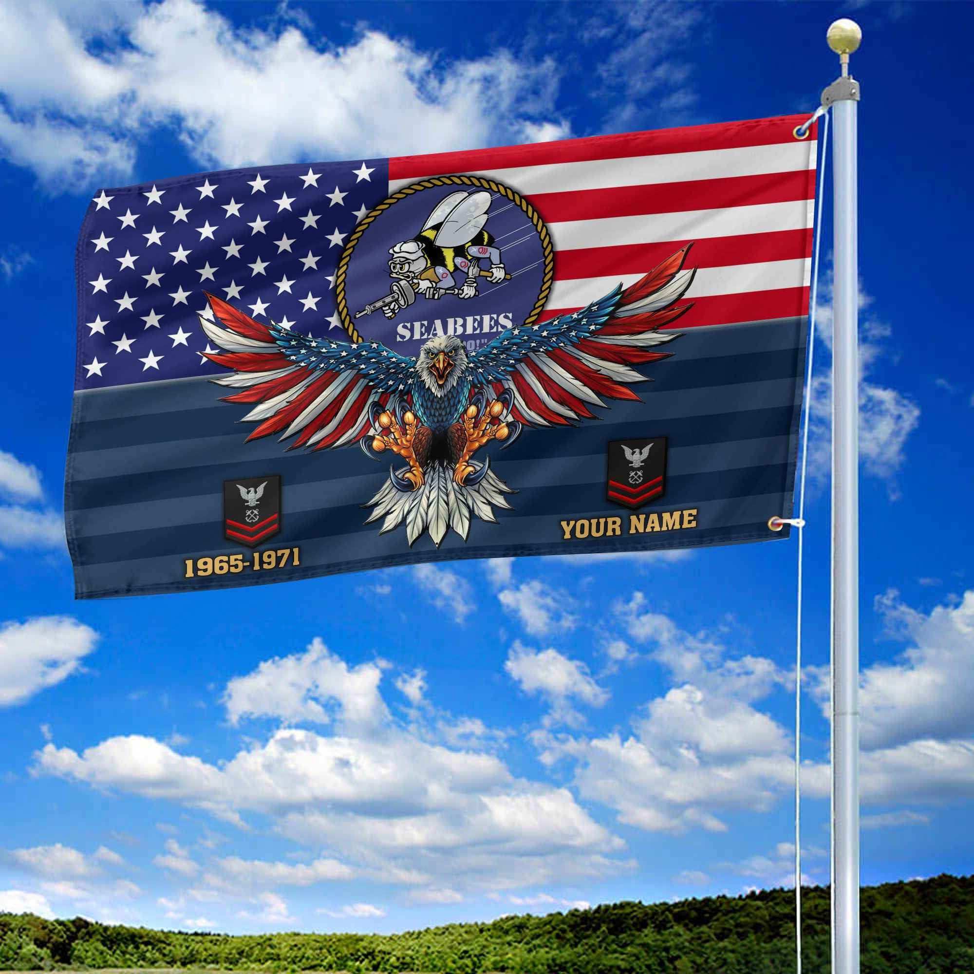 Premium Custom US Seabees Grommet Flag, Gifts For Seabees Veteran, Gifts For Dad, For Husband, Best Gifts On Father's Day, Armed Forces Day, Independence Day, Veterans Day.