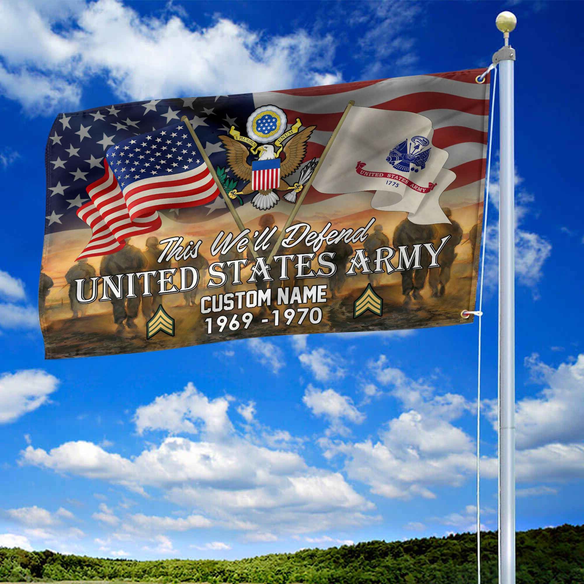 Unique Custom Name, Rank, Year, US Army Grommet Flag, Gifts For Army Veteran, Gifts For Dad, For Husband, Best Gifts On Father's Day, Independence Day, Veterans Day.