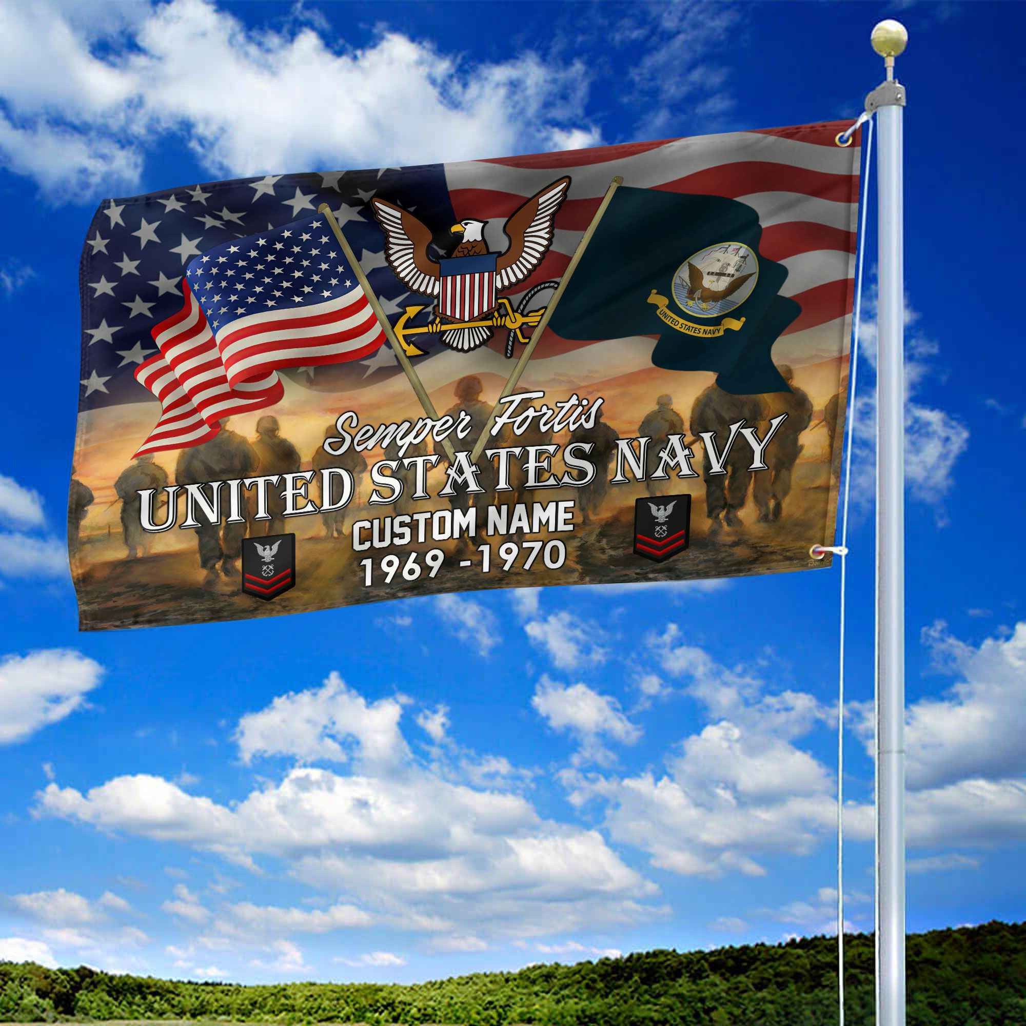 Unique Custom Name, Rank, Year, US Navy Grommet Flag, Gifts For Navy Veteran, Gifts For Dad, For Husband, Best Gifts On Father's Day, Independence Day, Veterans Day.
