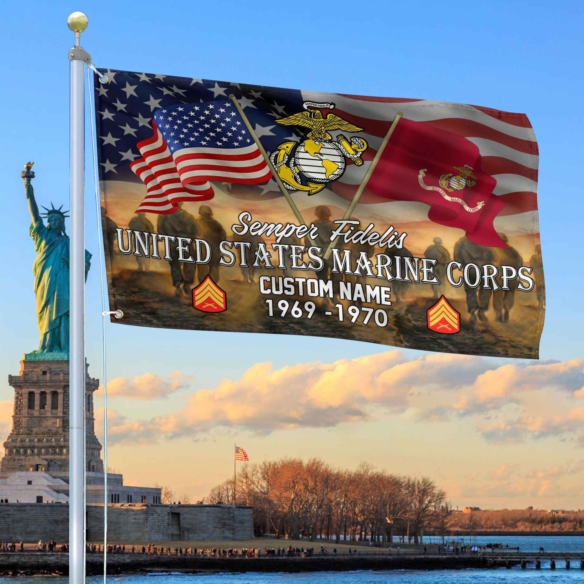 Unique Custom Name, Rank, Year, USMC Grommet Flag, Gifts For Marine Veteran, Gifts For Dad, For Husband, Best Gifts On Father's Day, Independence Day, Veterans Day.