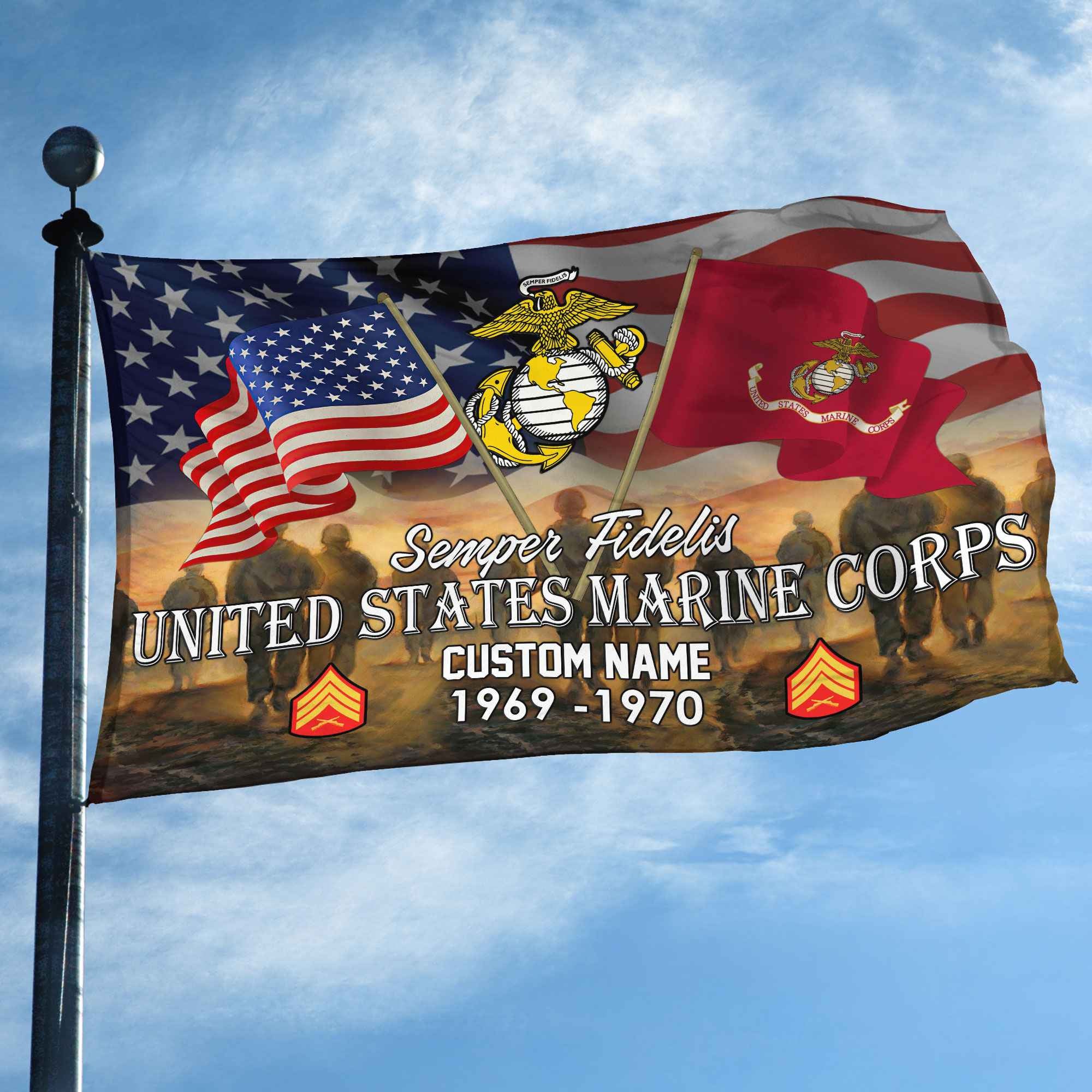 Unique Custom Name, Rank, Year, USMC Grommet Flag, Gifts For Marine Veteran, Gifts For Dad, For Husband, Best Gifts On Father's Day, Independence Day, Veterans Day.