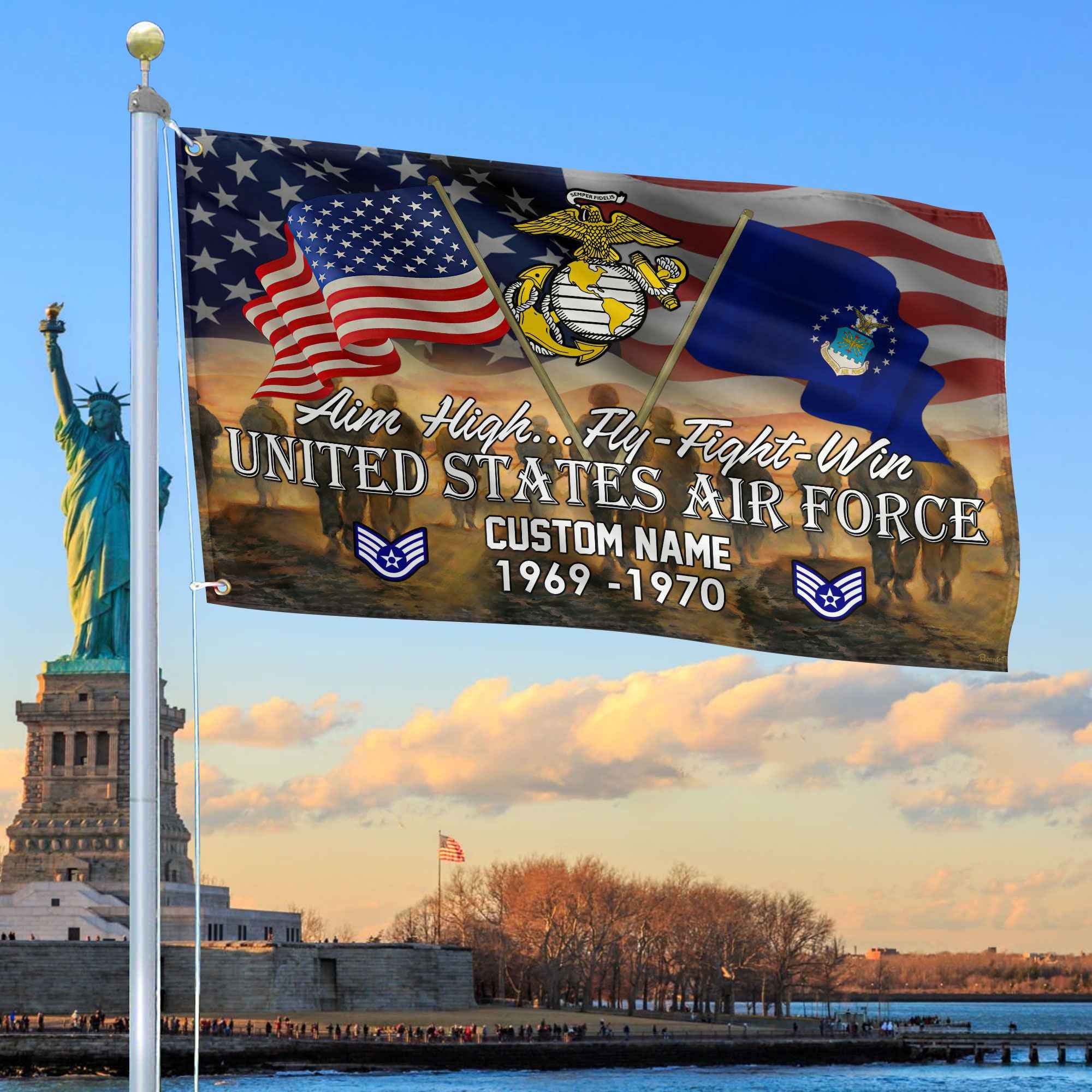 Unique Custom Name, Rank, Year, USAF Grommet Flag, Gifts For Airforce Veteran, Gifts For Dad, For Husband, Best Gifts On Father's Day, Independence Day, Veterans Day.