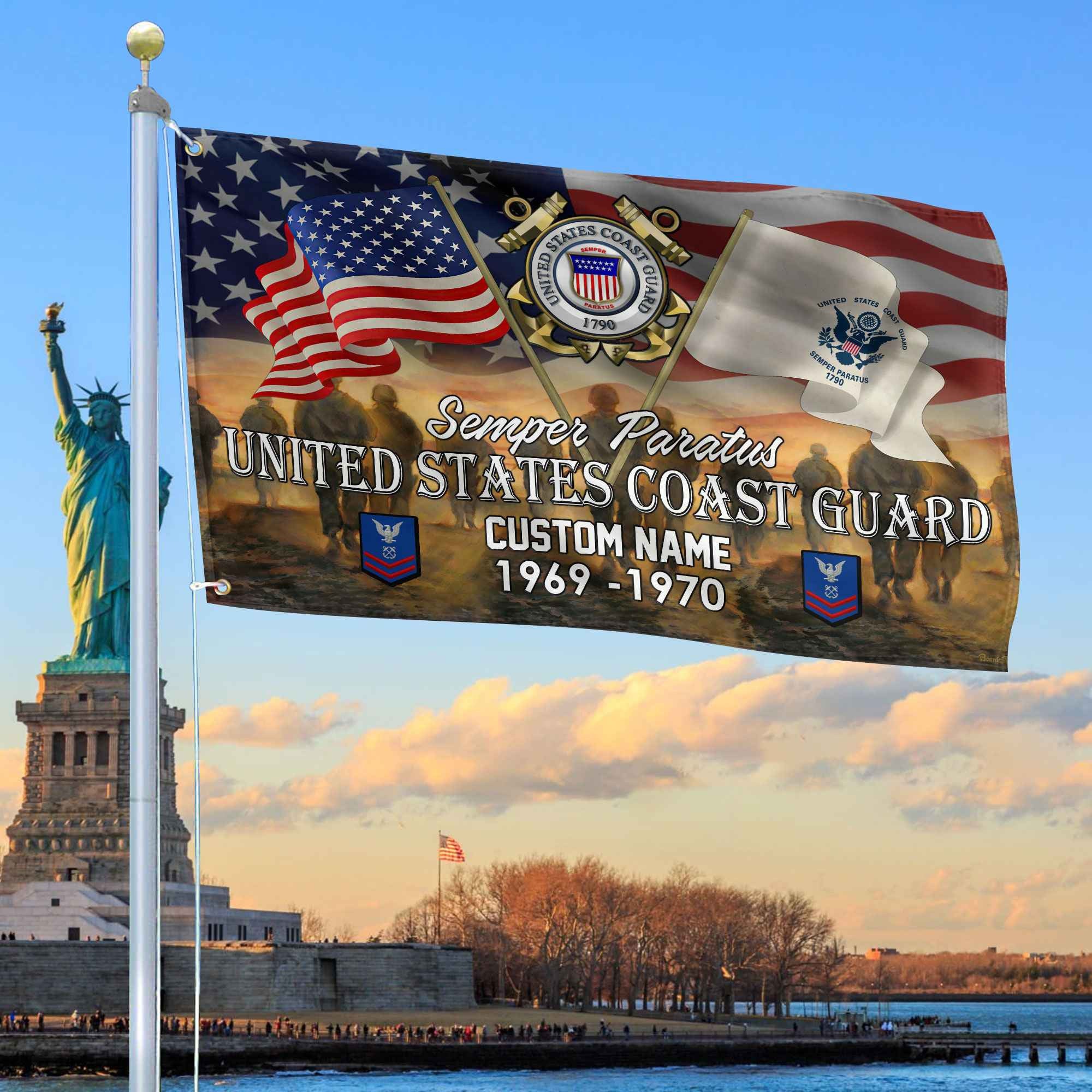 Unique Custom Name, Rank, Year, USCG Grommet Flag, Gifts For Coast Guard Veteran, Gifts For Dad, For Husband, Best Gifts On Father's Day, Independence Day, Veterans Day.