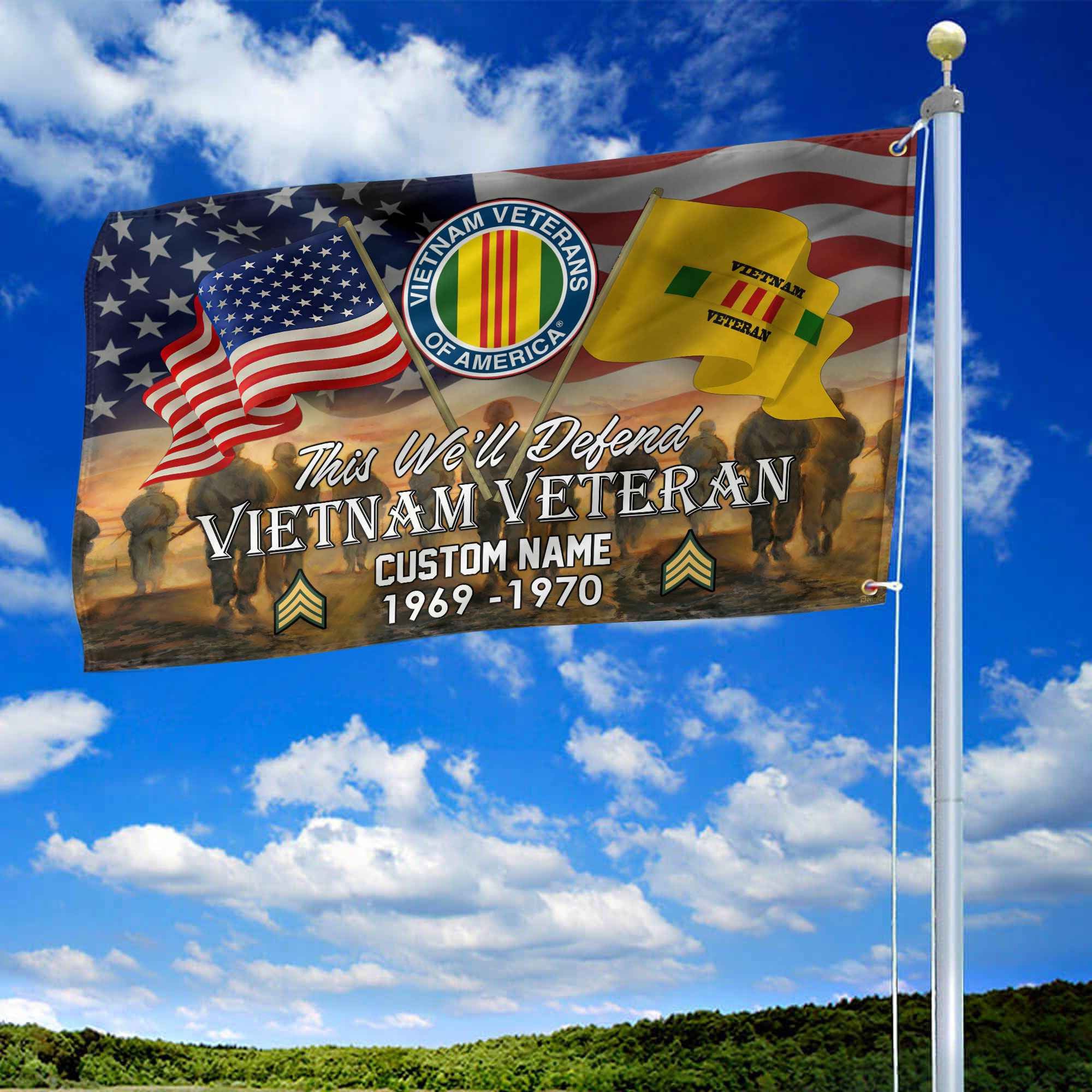 Unique Custom Name, Rank, Year, Vietnam Veteran Grommet Flag, Gifts For Vietnam Veteran, Gifts For Dad, For Husband, Best Gifts On Father's Day, Independence Day, Veterans Day.
