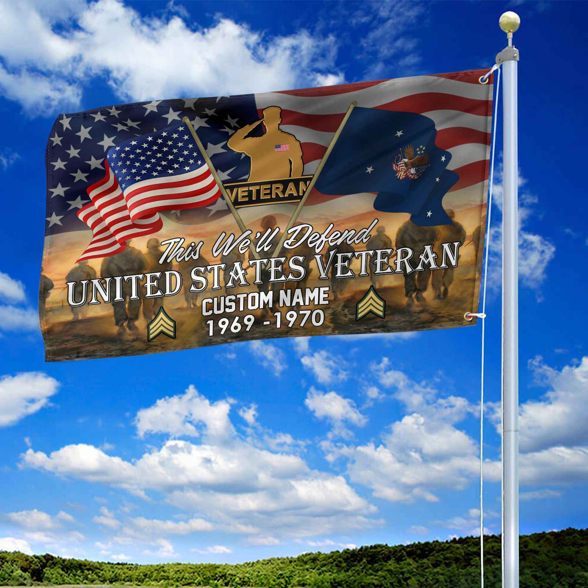 Unique Custom Name, Rank, Year, US Veteran Grommet Flag, Gifts For US Veteran, Gifts For Dad, For Husband, Best Gifts On Father's Day, Independence Day, Veterans Day.