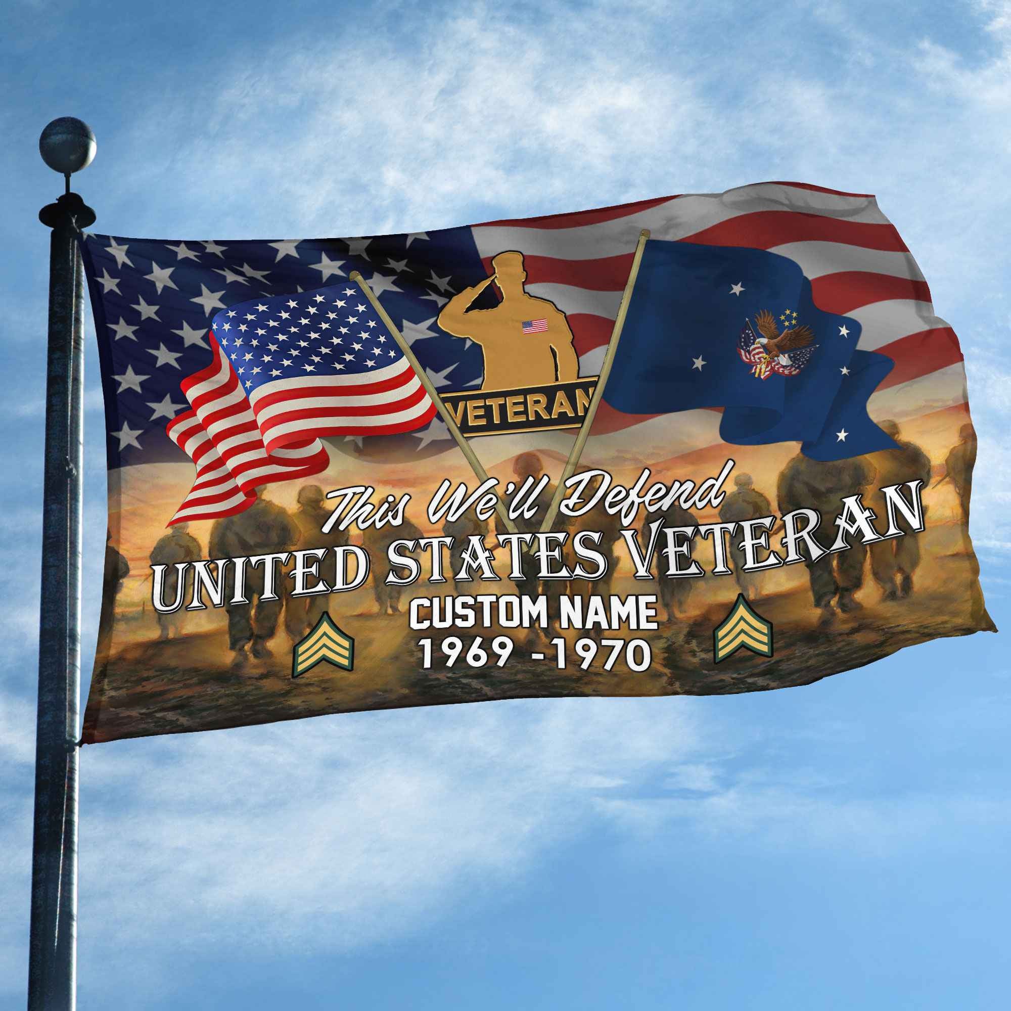 Unique Custom Name, Rank, Year, US Veteran Grommet Flag, Gifts For US Veteran, Gifts For Dad, For Husband, Best Gifts On Father's Day, Independence Day, Veterans Day.