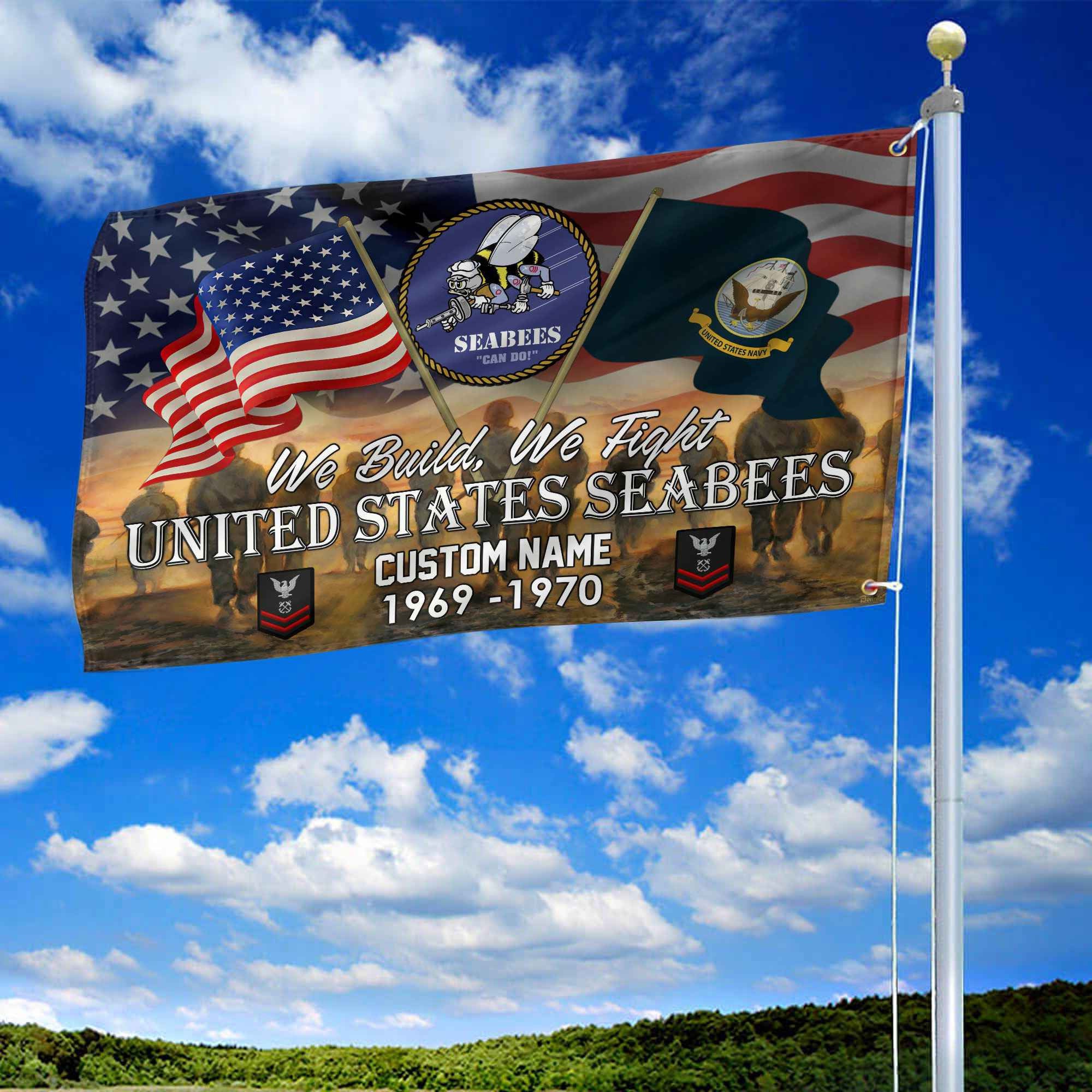Unique Custom Name, Rank, Year, US Seabees Grommet Flag, Gifts For Seabees Veteran, Gifts For Dad, For Husband, Best Gifts On Father's Day, Independence Day, Veterans Day.