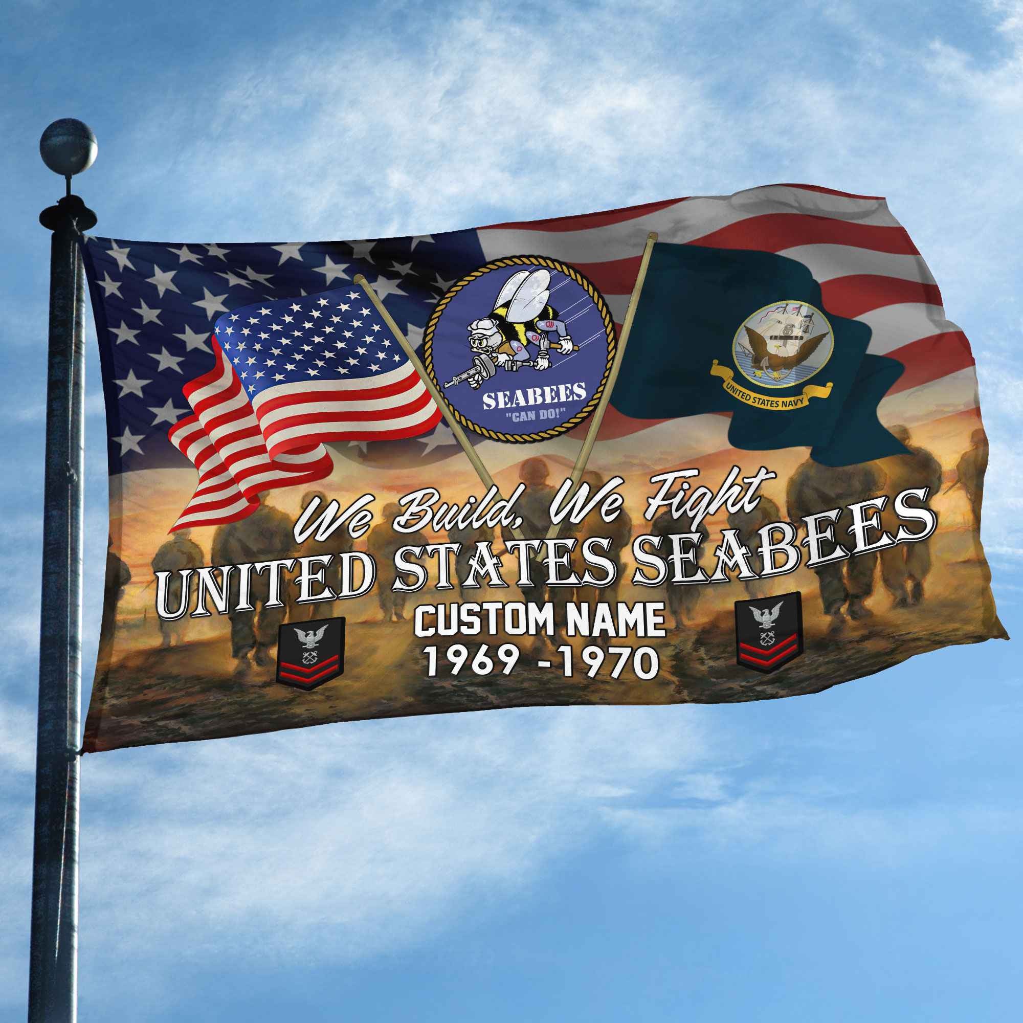 Unique Custom Name, Rank, Year, US Seabees Grommet Flag, Gifts For Seabees Veteran, Gifts For Dad, For Husband, Best Gifts On Father's Day, Independence Day, Veterans Day.