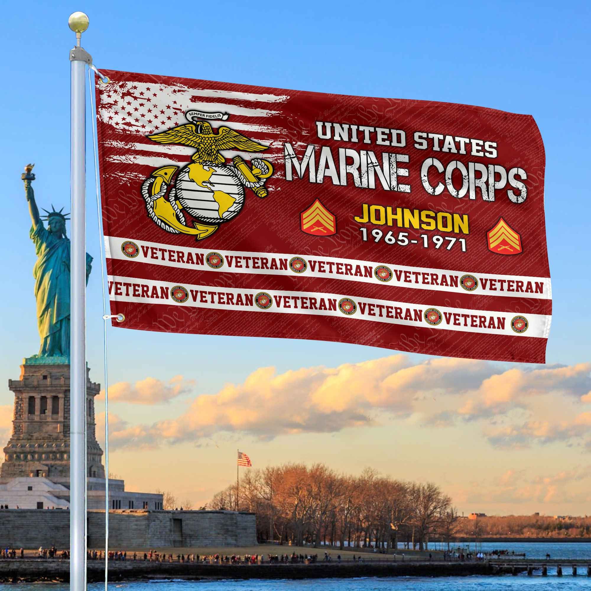 Premium Custom USMC Grommet Flag, Gifts For Marine Veteran, Best Gifts On Father's Day, Armed Forces Day, Independence Day, Veterans Day.