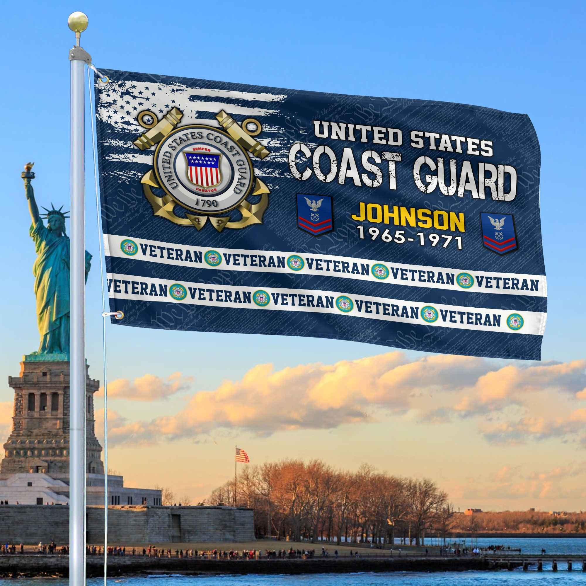 Premium Custom USCG Grommet Flag, Gifts For Coast Guard Veteran, Best Gifts On Father's Day, Armed Forces Day, Independence Day, Veterans Day.