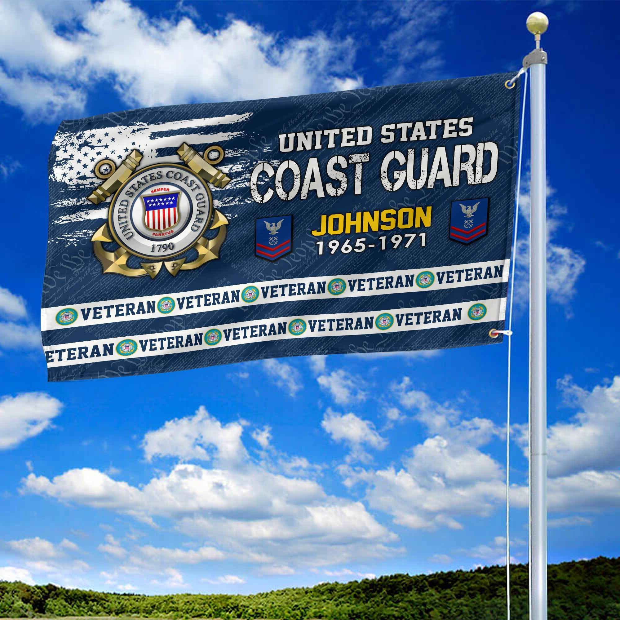 Premium Custom USCG Grommet Flag, Gifts For Coast Guard Veteran, Best Gifts On Father's Day, Armed Forces Day, Independence Day, Veterans Day.