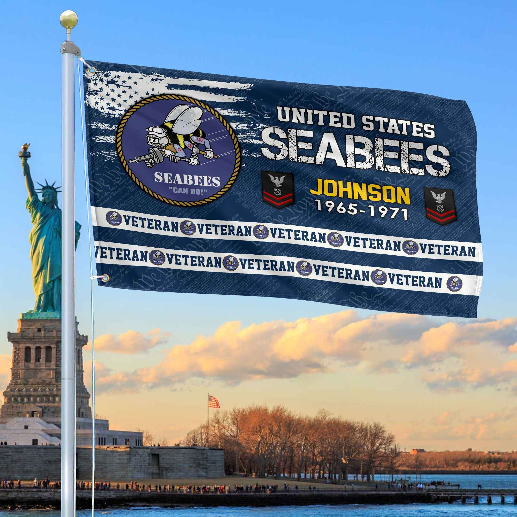 Premium Custom US Seabees Grommet Flag, Gifts For Seabees Veteran, Best Gifts On Father's Day, Armed Forces Day, Independence Day, Veterans Day.