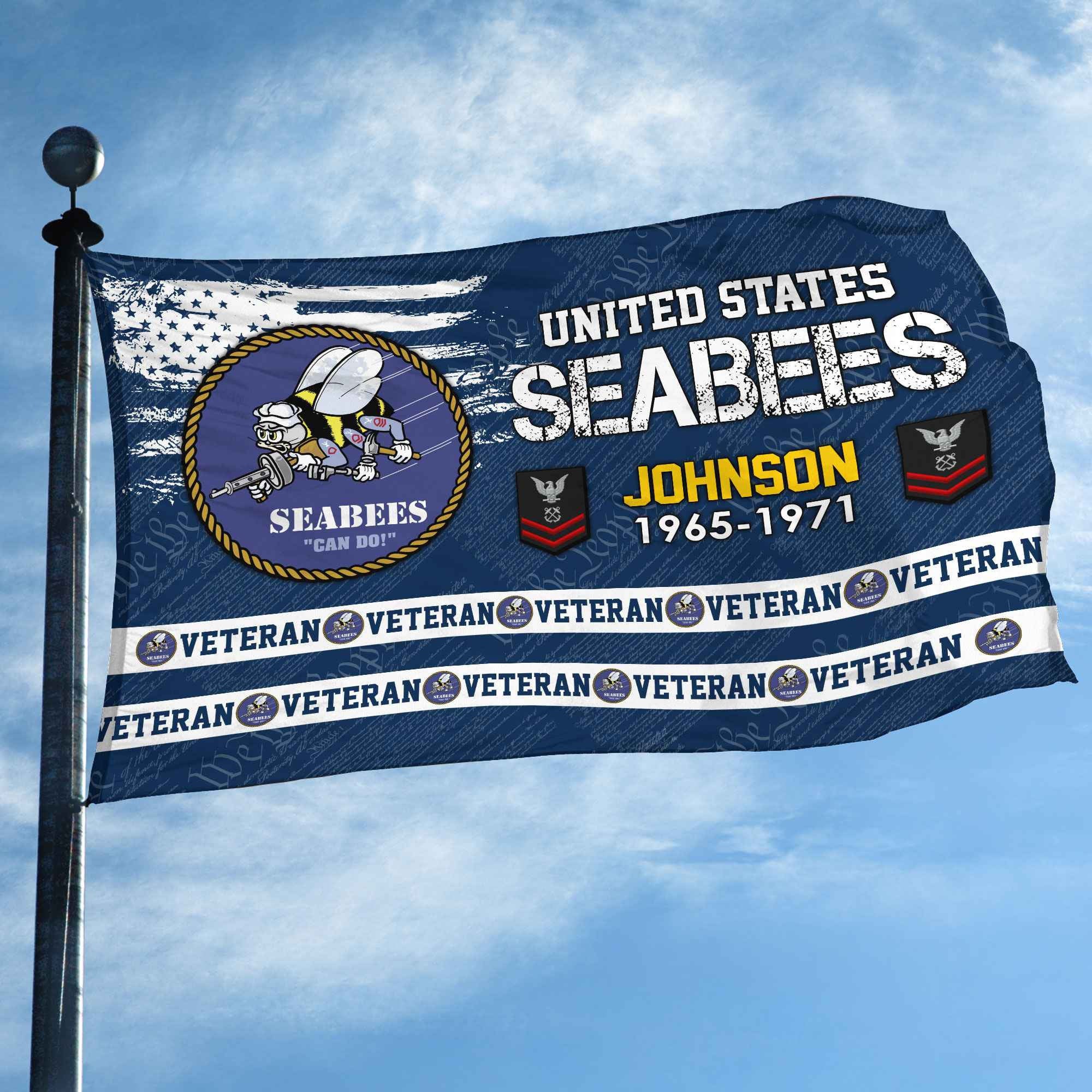 Premium Custom US Seabees Grommet Flag, Gifts For Seabees Veteran, Best Gifts On Father's Day, Armed Forces Day, Independence Day, Veterans Day.