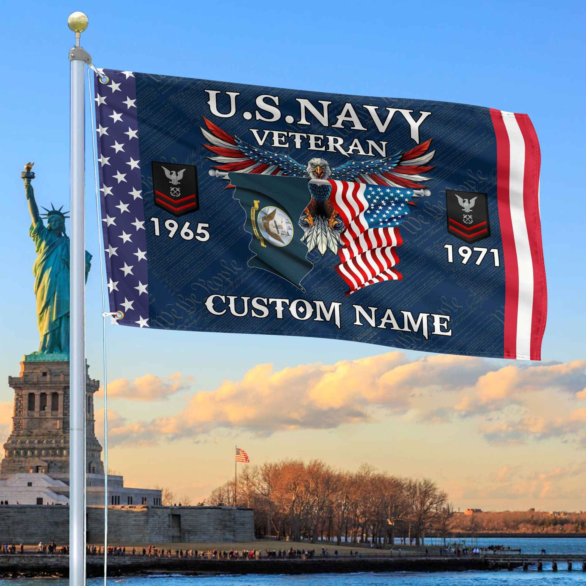 US Navy Custom Grommet Flag, Gifts For Navy Veteran, Best Gifts On Father's Day, Armed Forces Day, Independence Day, Veterans Day.