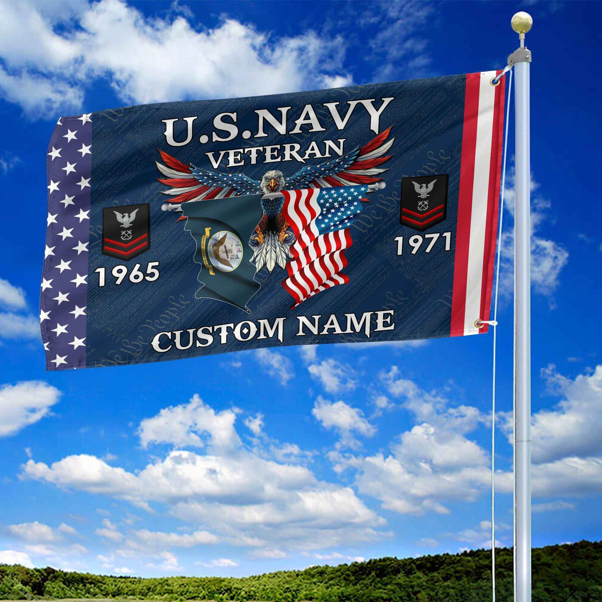 US Navy Custom Grommet Flag, Gifts For Navy Veteran, Best Gifts On Father's Day, Armed Forces Day, Independence Day, Veterans Day.