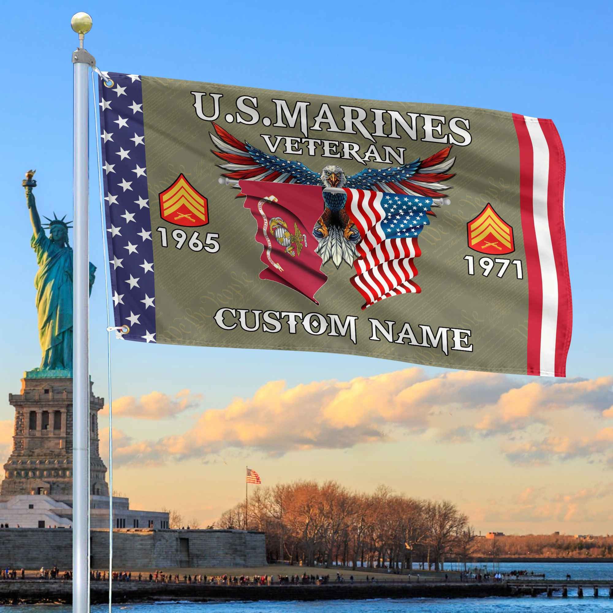 USMC Custom Grommet Flag, Gifts For Marine Veteran, Best Gifts On Father's Day, Armed Forces Day, Independence Day, Veterans Day.