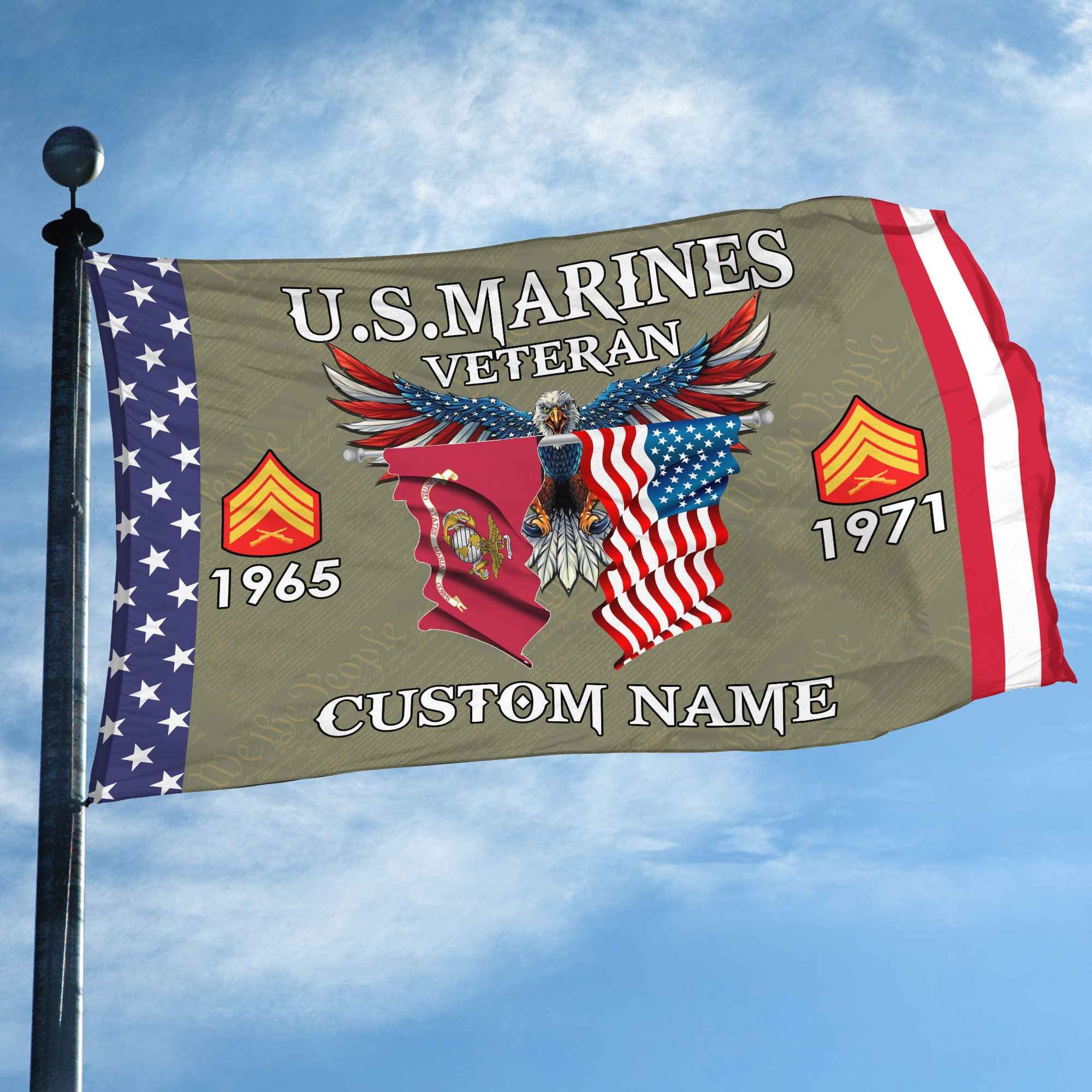 USMC Custom Grommet Flag, Gifts For Marine Veteran, Best Gifts On Father's Day, Armed Forces Day, Independence Day, Veterans Day.