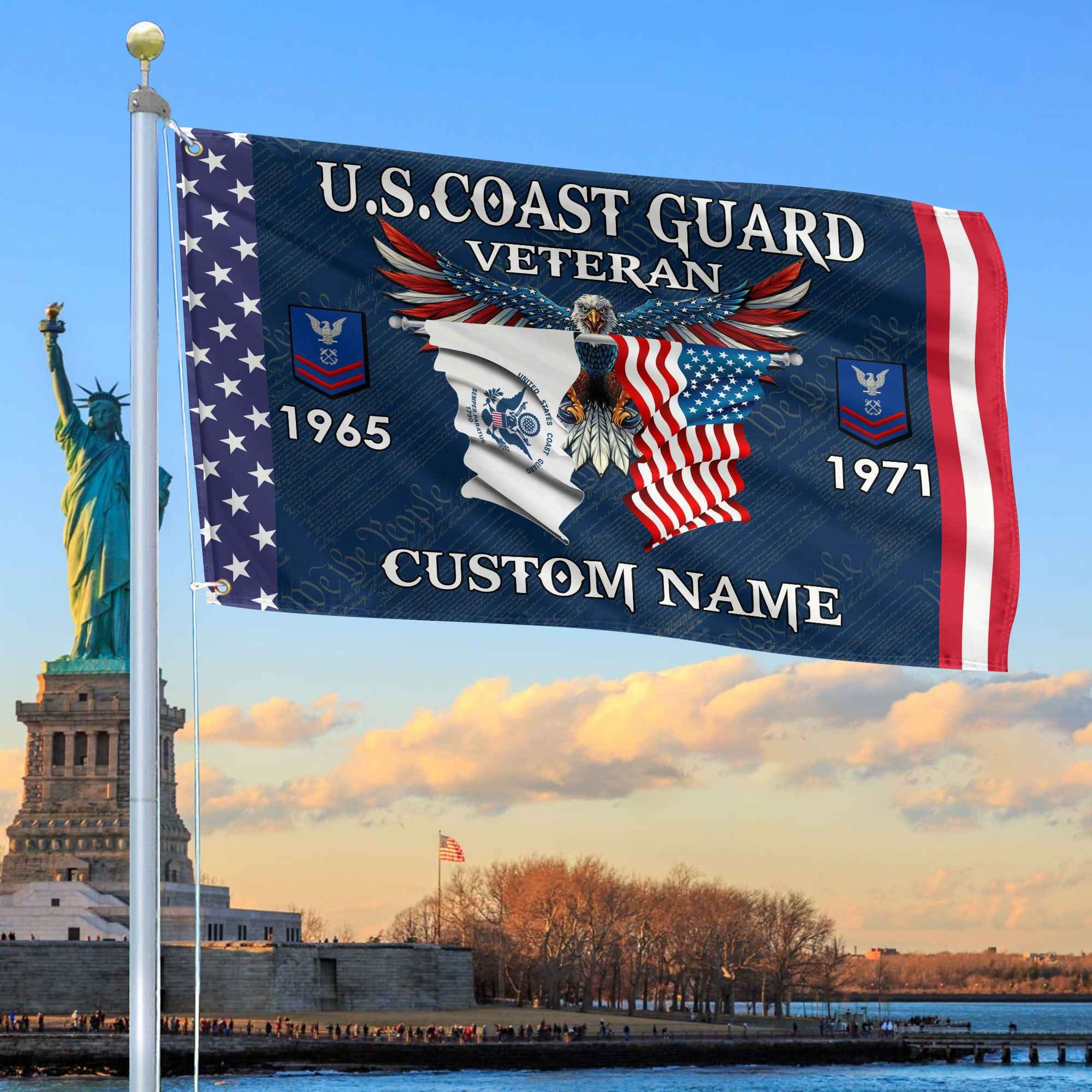 USCG Custom Grommet Flag, Gifts For Coast Guard Veteran, Best Gifts On Father's Day, Armed Forces Day, Independence Day, Veterans Day.