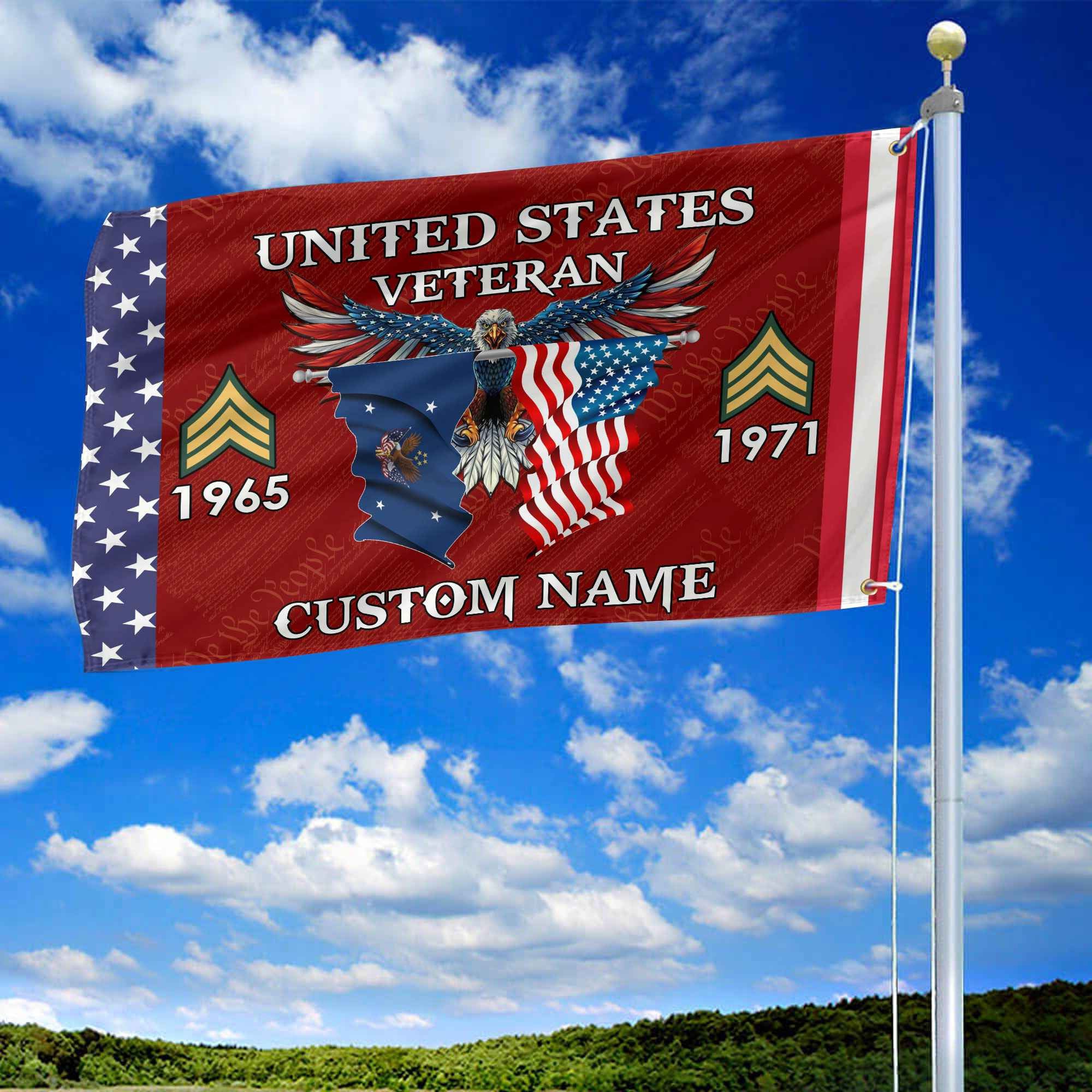 US Veteran Custom Grommet Flag, Gifts For US Veteran, Best Gifts On Father's Day, Armed Forces Day, Independence Day, Veterans Day.