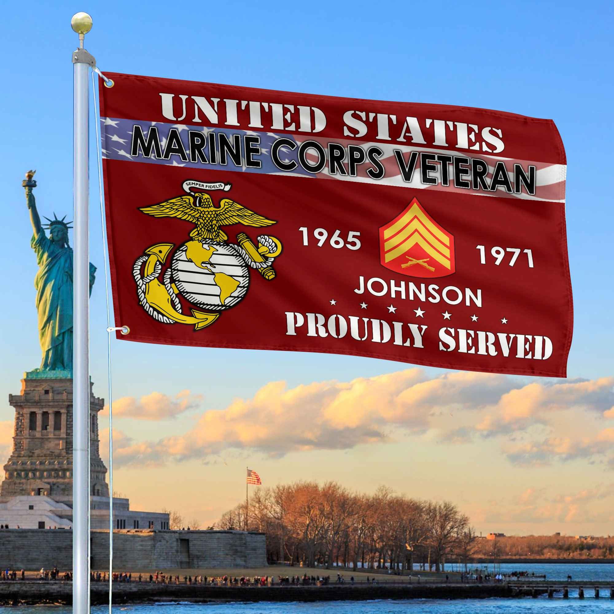 Premium USMC Grommet Flag, Custom Name, Rank, Year, Gifts For Marine Veteran, Best Gifts On Father's Day, Armed Forces Day, Independence Day, Veterans Day.