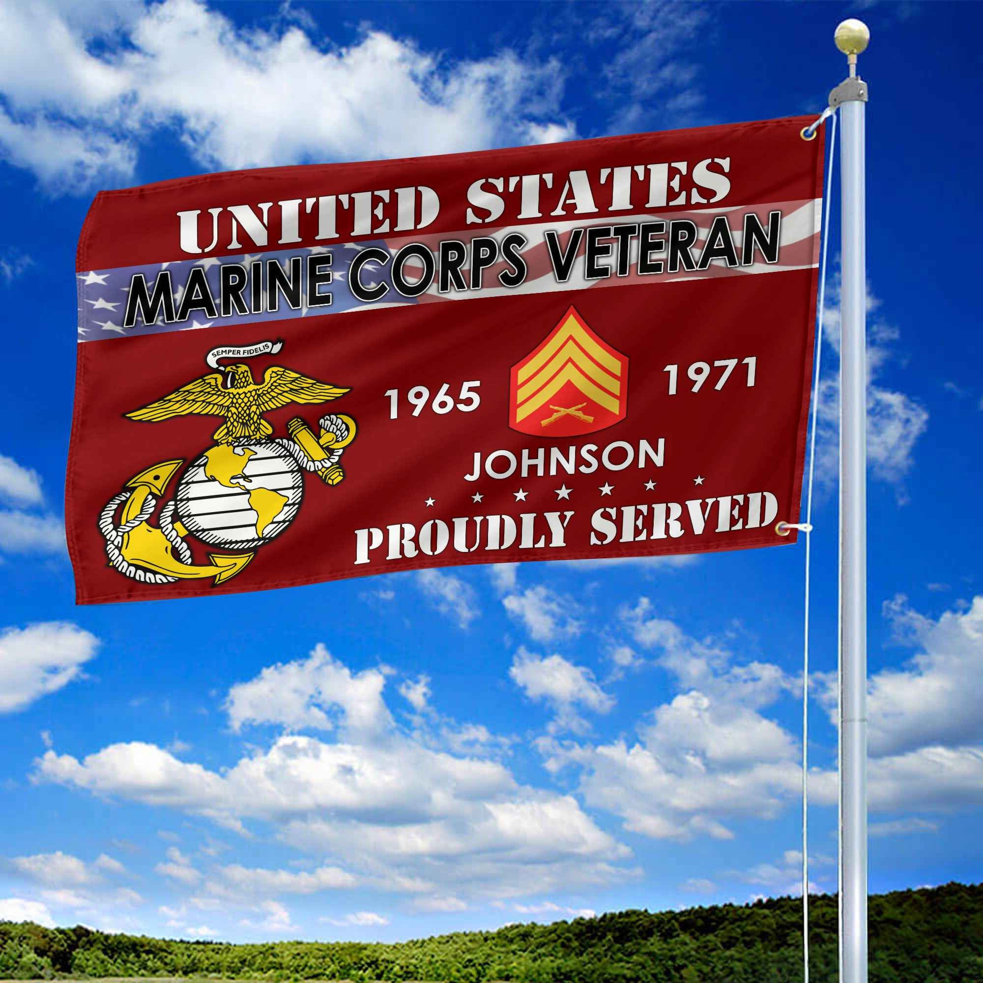 Premium USMC Grommet Flag, Custom Name, Rank, Year, Gifts For Marine Veteran, Best Gifts On Father's Day, Armed Forces Day, Independence Day, Veterans Day.