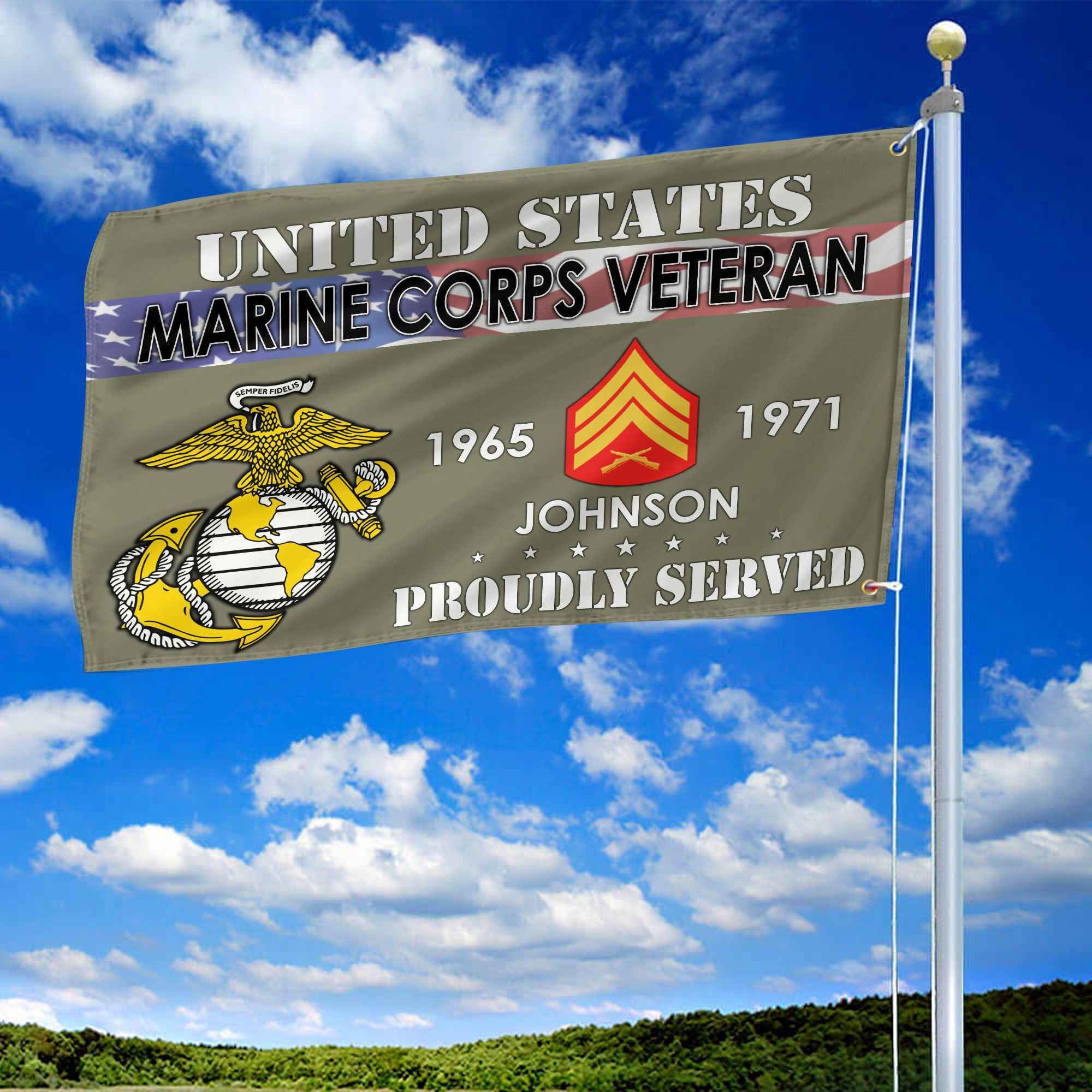 Premium USMC Grommet Flag, Custom Name, Rank, Year, Gifts For Marine Veteran, Best Gifts On Father's Day, Armed Forces Day, Independence Day, Veterans Day.