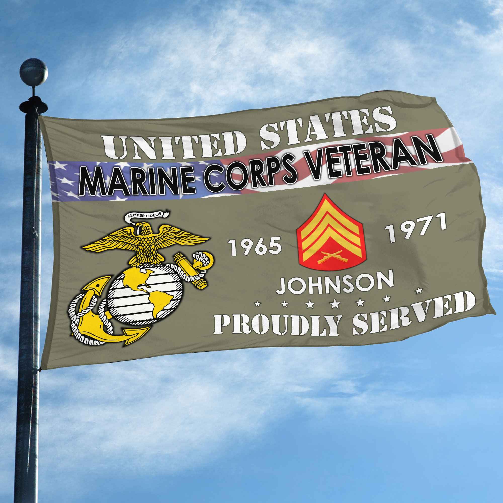 Premium USMC Grommet Flag, Custom Name, Rank, Year, Gifts For Marine Veteran, Best Gifts On Father's Day, Armed Forces Day, Independence Day, Veterans Day.