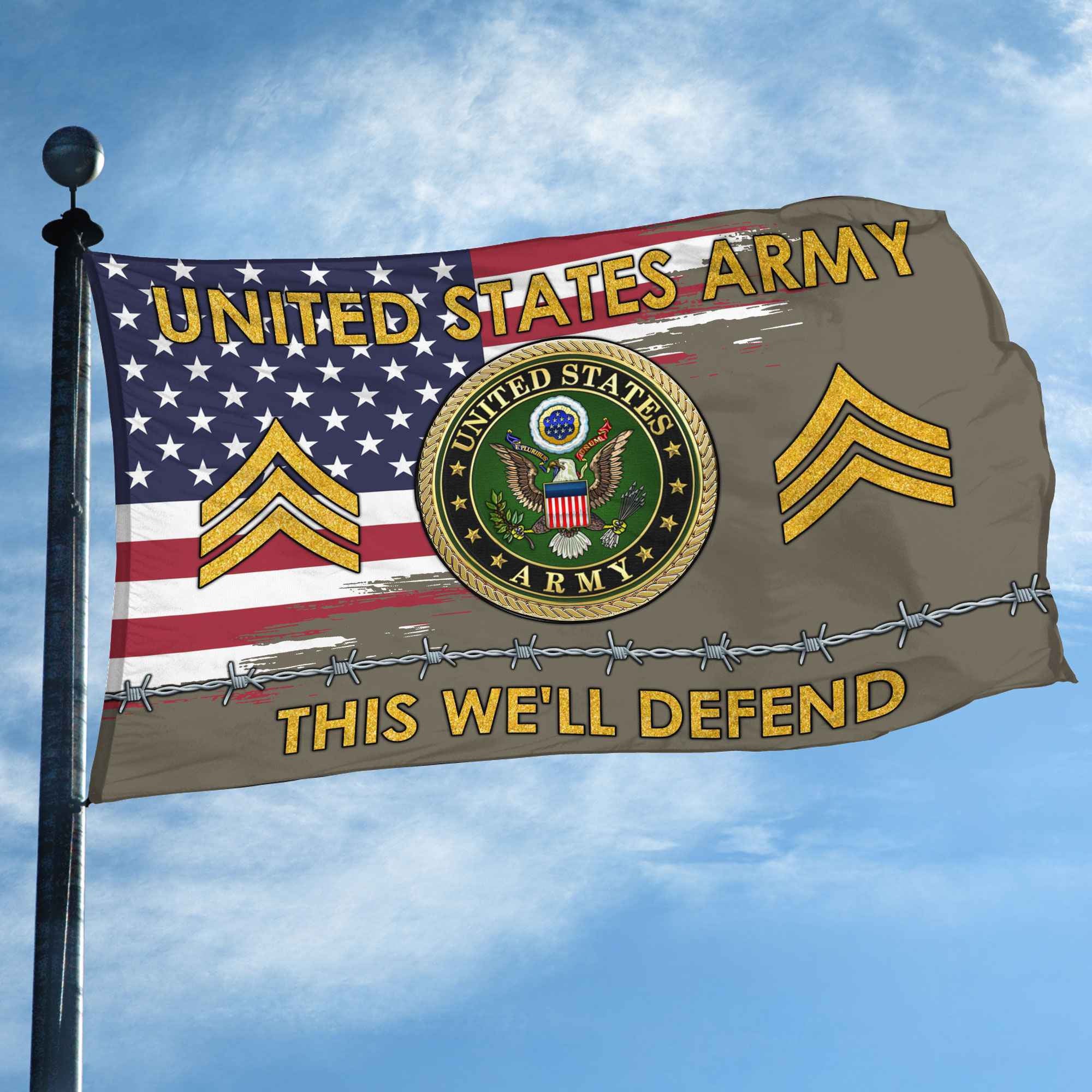 Unique Custom Name, Rank US Army Grommet Flag, Gifts For Army Veteran, Gifts For Dad, For Husband, Best Gifts On Father's Day, Independence Day, Veterans Day.