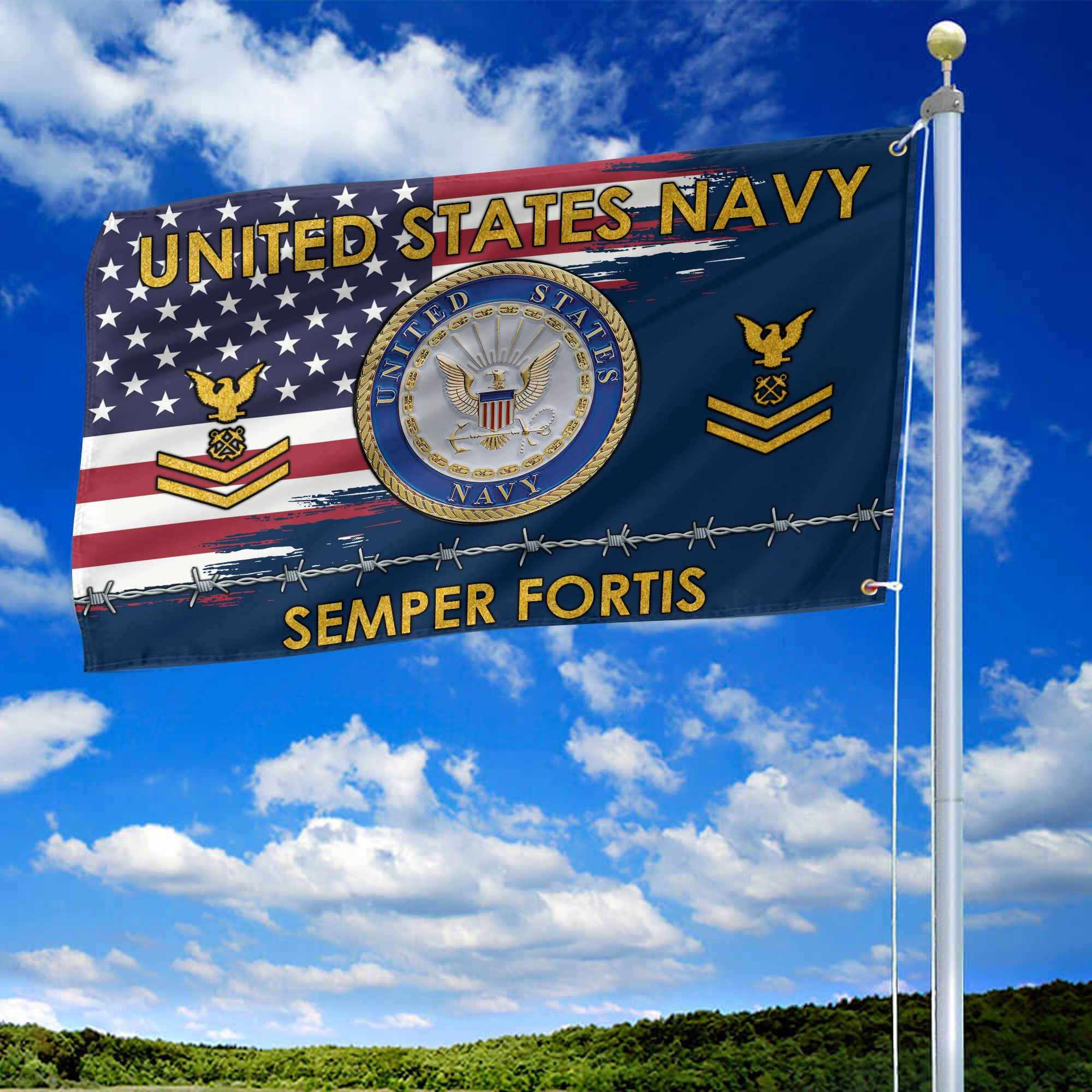 Unique Custom Name, Rank US Navy Grommet Flag, Gifts For Navy Veteran, Gifts For Dad, For Husband, Best Gifts On Father's Day, Independence Day, Veterans Day.