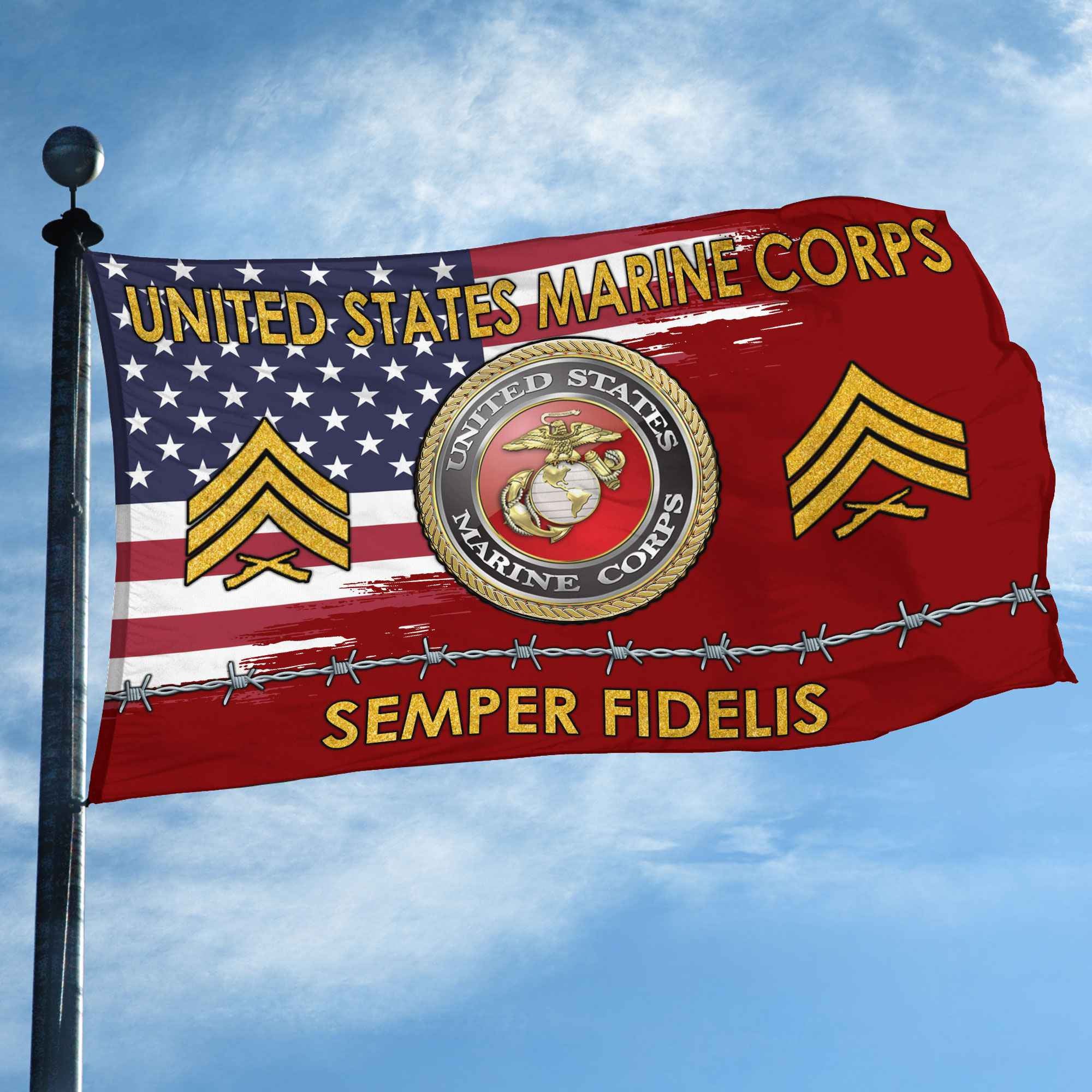 Unique Custom Name, Rank USMC Grommet Flag, Gifts For Marine Veteran, Gifts For Dad, For Husband, Best Gifts On Father's Day, Independence Day, Veterans Day.
