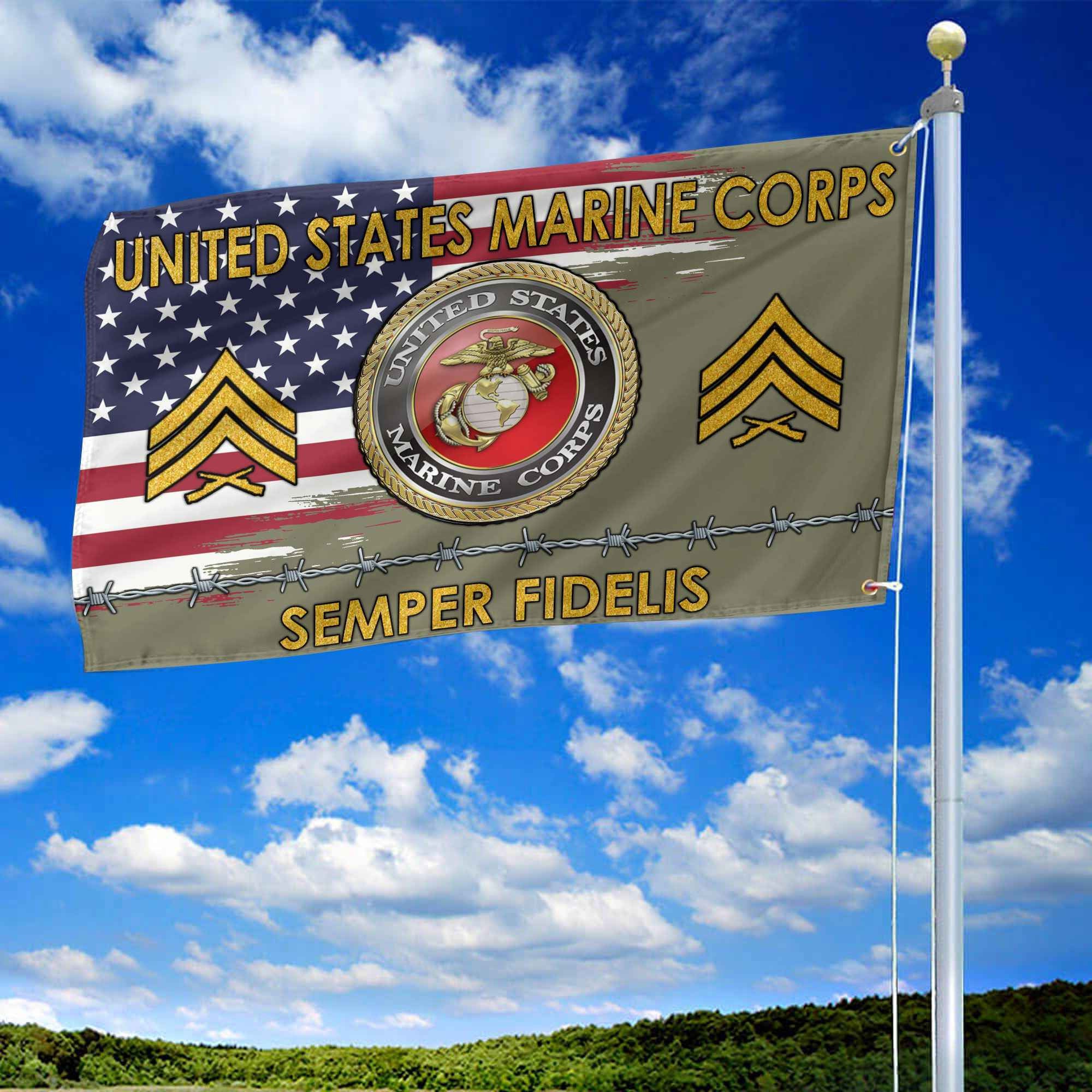 Unique Custom Name, Rank USMC Grommet Flag, Gifts For Marine Veteran, Gifts For Dad, For Husband, Best Gifts On Father's Day, Independence Day, Veterans Day.