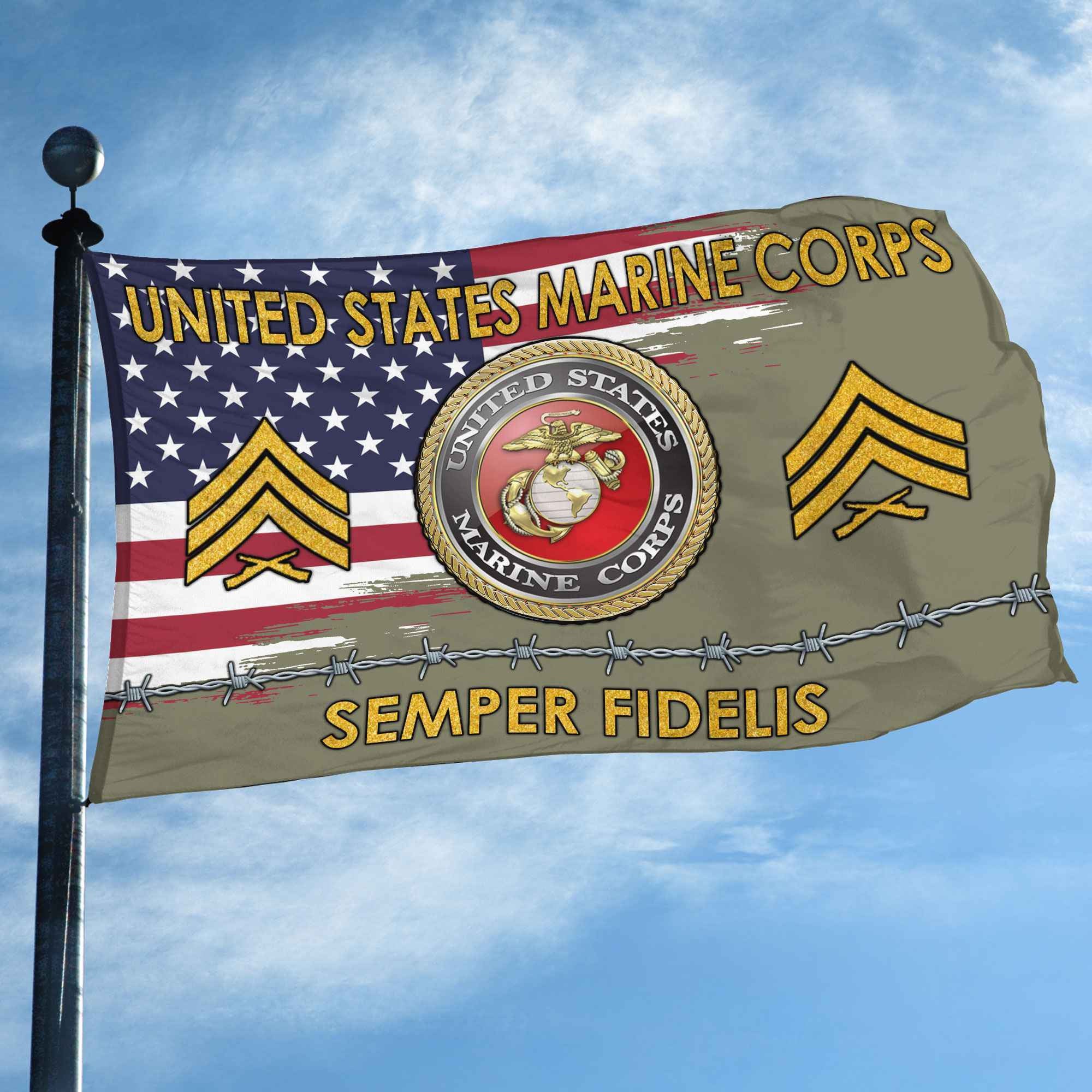 Unique Custom Name, Rank USMC Grommet Flag, Gifts For Marine Veteran, Gifts For Dad, For Husband, Best Gifts On Father's Day, Independence Day, Veterans Day.