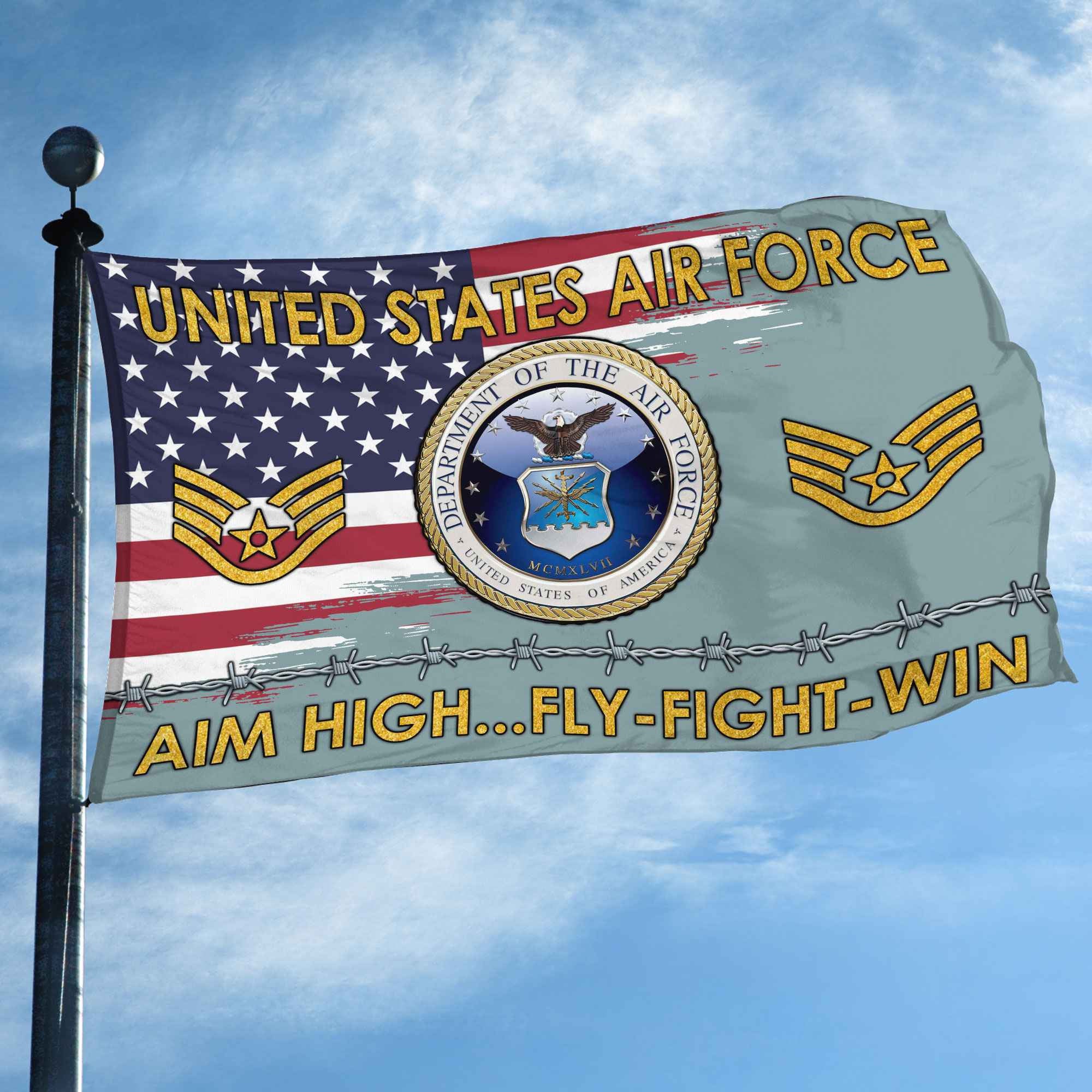 Unique Custom Name, Rank USAF Grommet Flag, Gifts For Airforce Veteran, Gifts For Dad, For Husband, Best Gifts On Father's Day, Independence Day, Veterans Day.