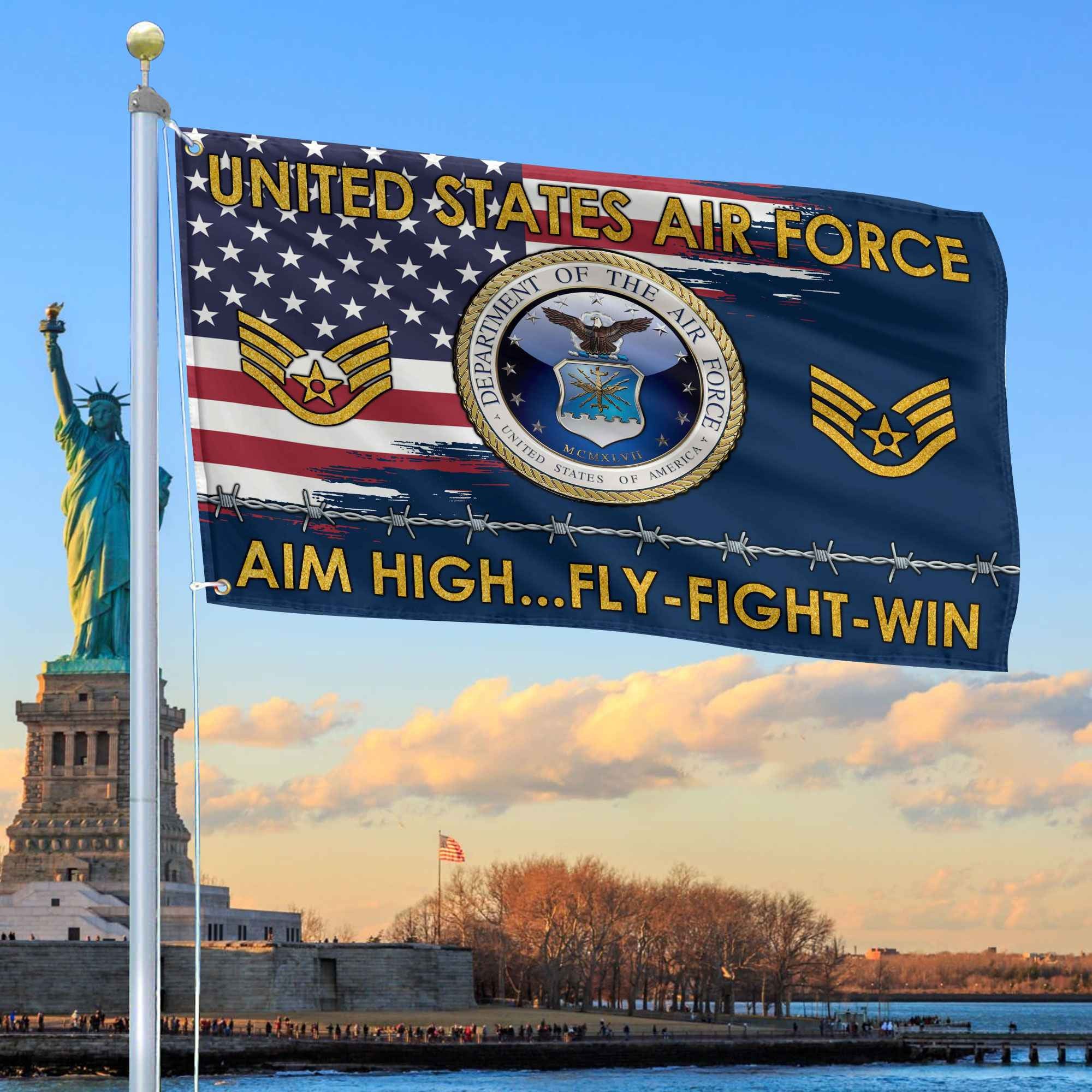 Unique Custom Name, Rank USAF Grommet Flag, Gifts For Airforce Veteran, Gifts For Dad, For Husband, Best Gifts On Father's Day, Independence Day, Veterans Day.