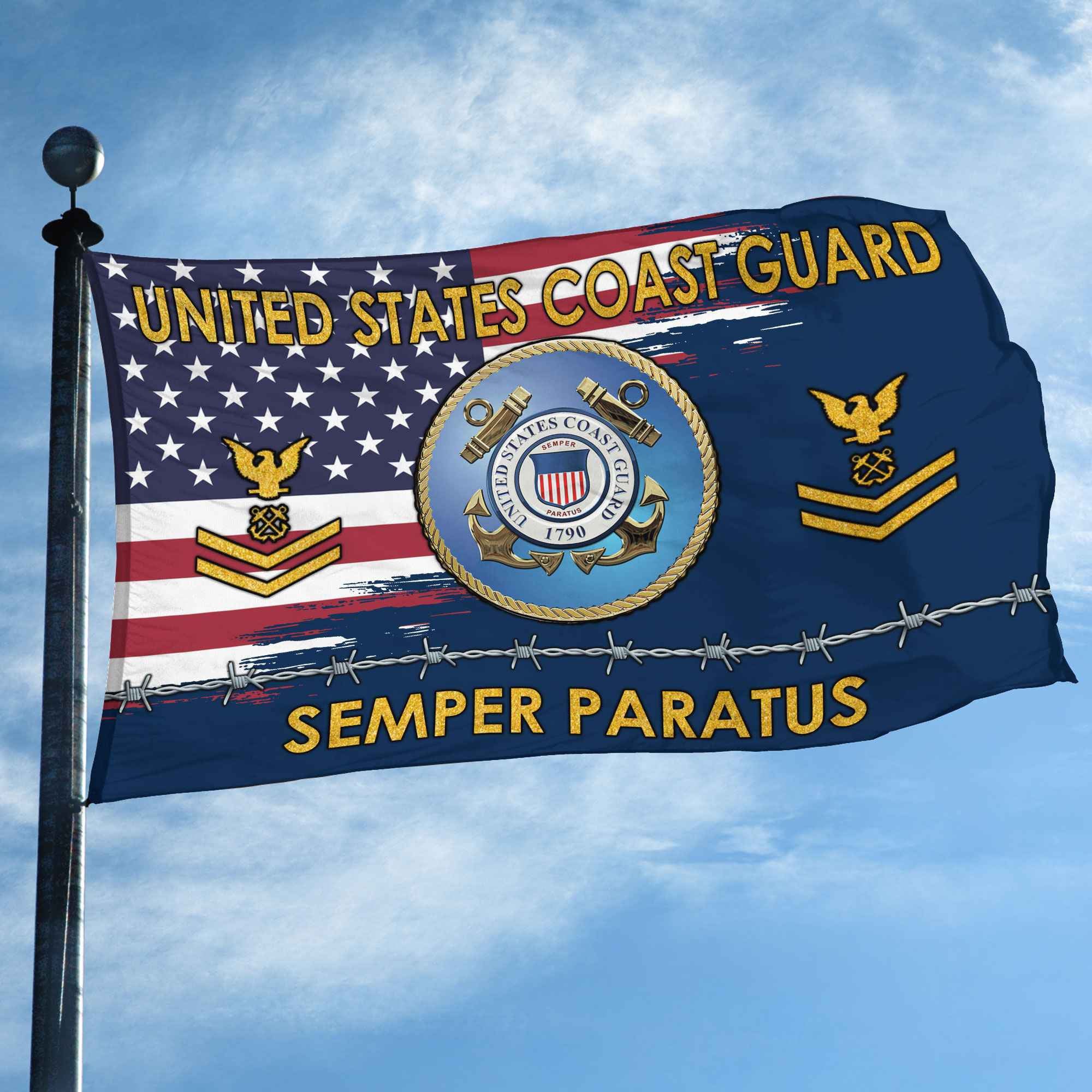 Unique Custom Name, Rank USCG Grommet Flag, Gifts For Coast Guard Veteran, Gifts For Dad, For Husband, Best Gifts On Father's Day, Independence Day, Veterans Day.