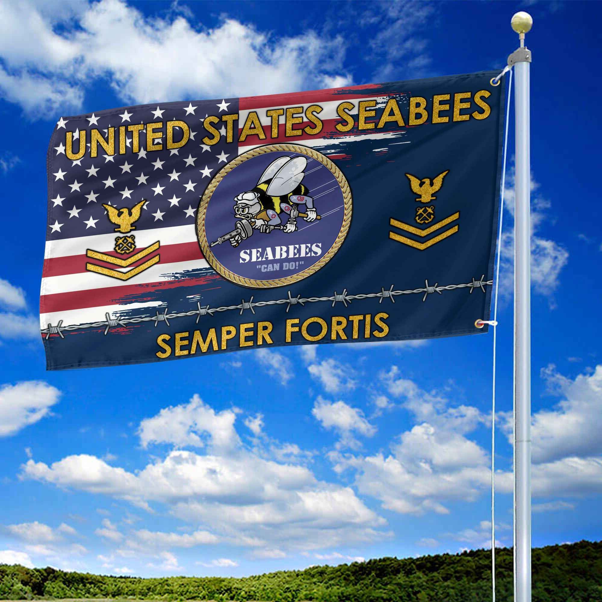 Unique Custom Name, Rank US Seabees Grommet Flag, Gifts For Seabees Veteran, Gifts For Dad, For Husband, Best Gifts On Father's Day, Independence Day, Veterans Day.