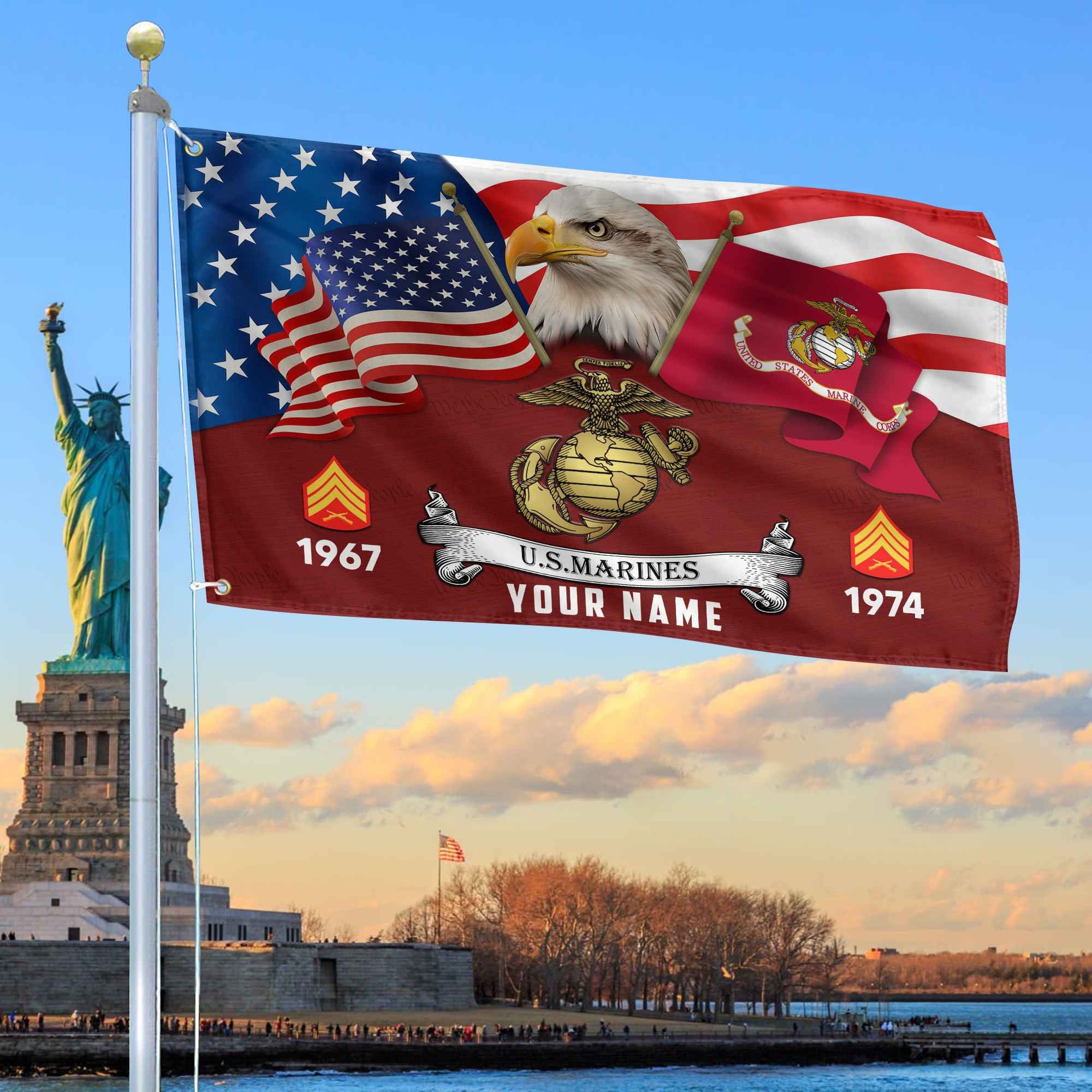 Premium Custom USMC Grommet Flag, Gifts For Marine Veteran, Best Gifts On Father's Day, Armed Forces Day, Independence Day, Veterans Day.
