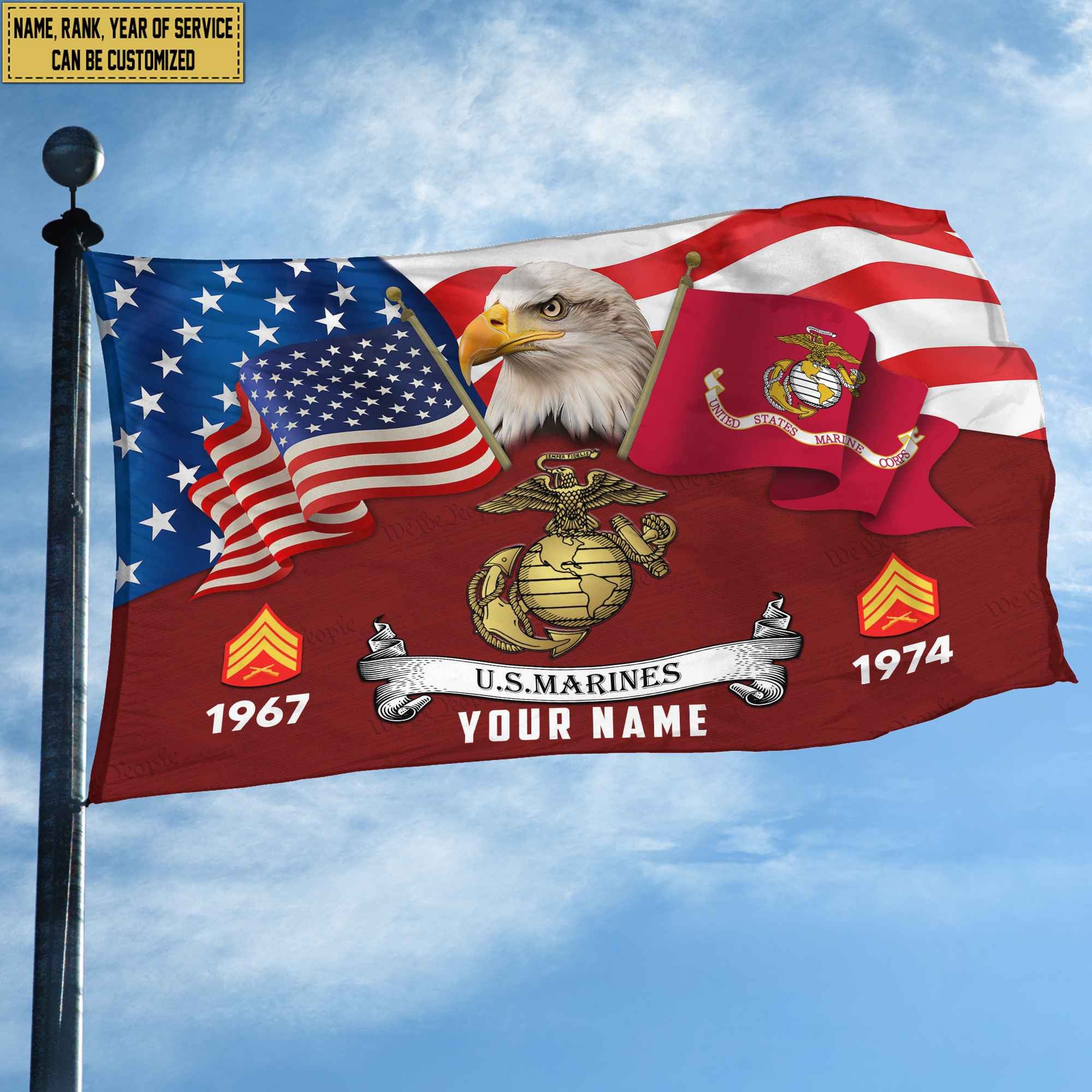 Premium Custom USMC Grommet Flag, Gifts For Marine Veteran, Best Gifts On Father's Day, Armed Forces Day, Independence Day, Veterans Day.