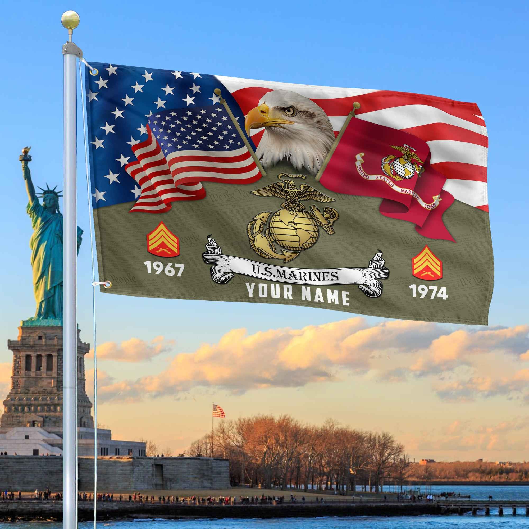 Premium Custom USMC Grommet Flag, Gifts For Marine Veteran, Best Gifts On Father's Day, Armed Forces Day, Independence Day, Veterans Day.