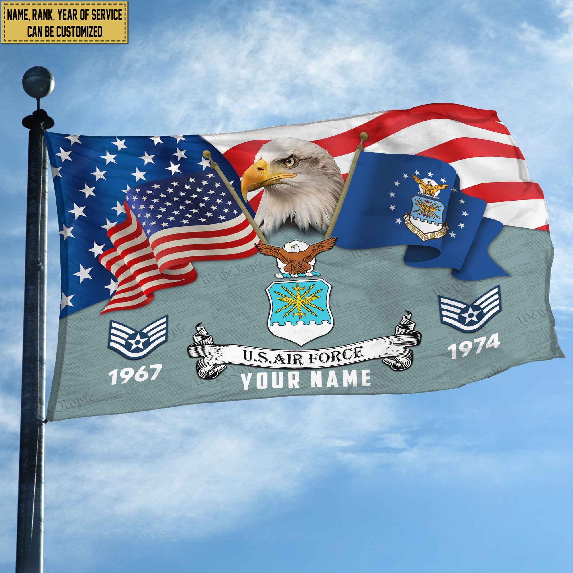 Premium Custom USAF Grommet Flag, Gifts For Air Force Veteran, Best Gifts On Father's Day, Armed Forces Day, Independence Day, Veterans Day.