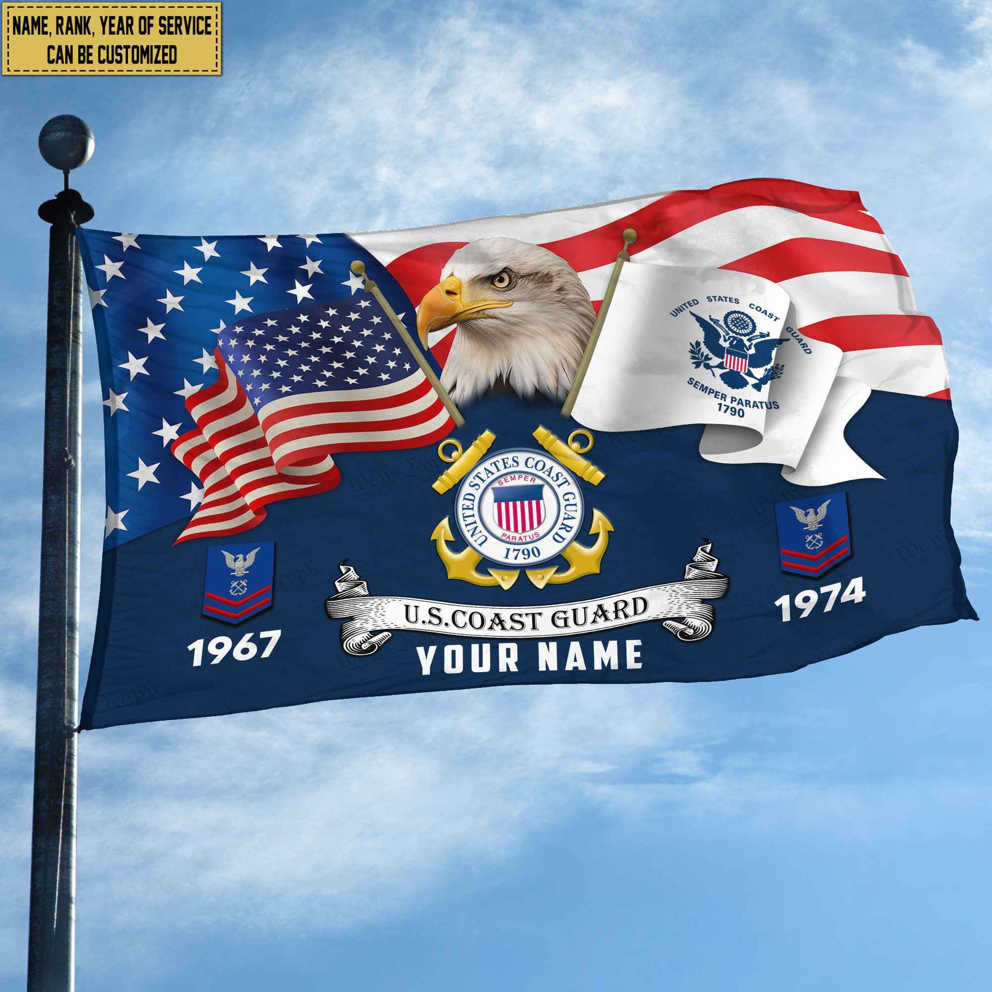 Premium Custom USCG Grommet Flag, Gifts For Coast Guard Veteran, Best Gifts On Father's Day, Armed Forces Day, Independence Day, Veterans Day.